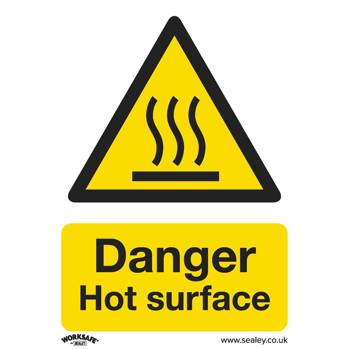 Worksafe by Sealey Warning Safety Sign - Danger Hot Surface - Rigid Plastic - Pack of 10