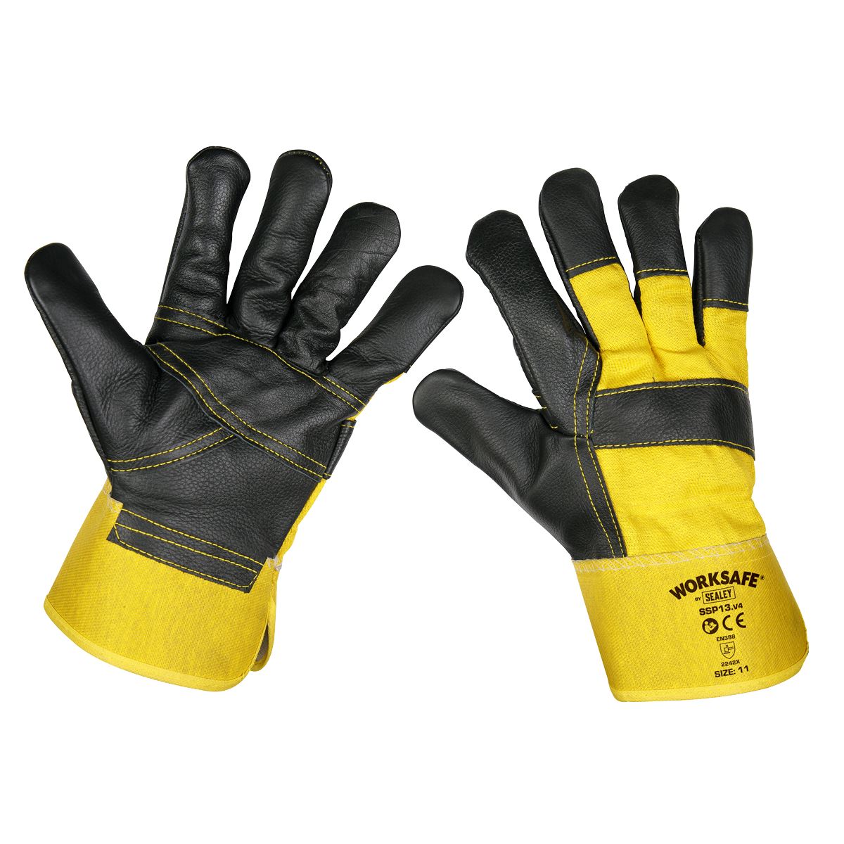 Worksafe by Sealey Rigger's Gloves Hide Palm - Pack of 6 Pairs