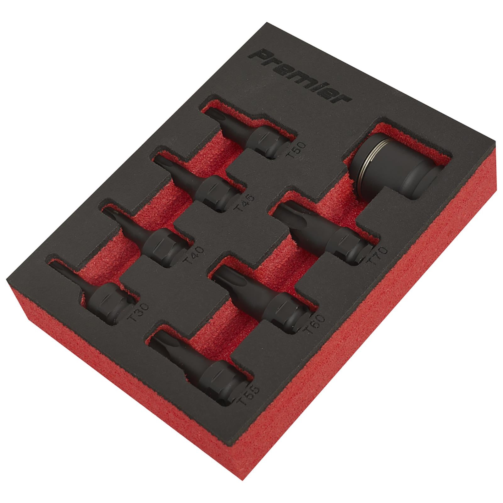 Sealey Impact Trx-Star Socket Bit Set 8 Piece 3/8" Drive T30-T70 in EVA Storage Tray