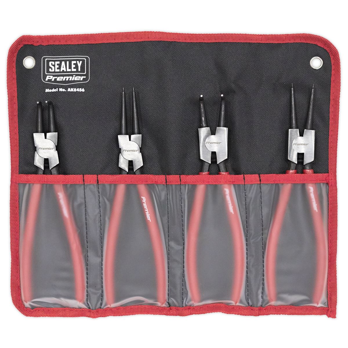Sealey Premier 4 Piece 230mm Circlip Pliers Set in Storage Hanging Pouch Bent Nose Straight