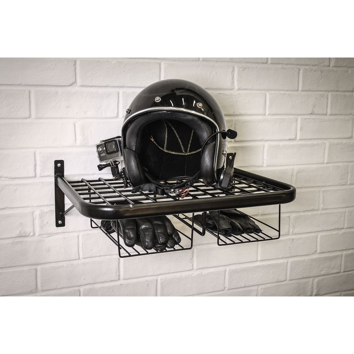 Sealey Motorcycle Helmet, Clothing and Gear Tidy Wall Mounted Shelf Rack 490mm x 350mm
