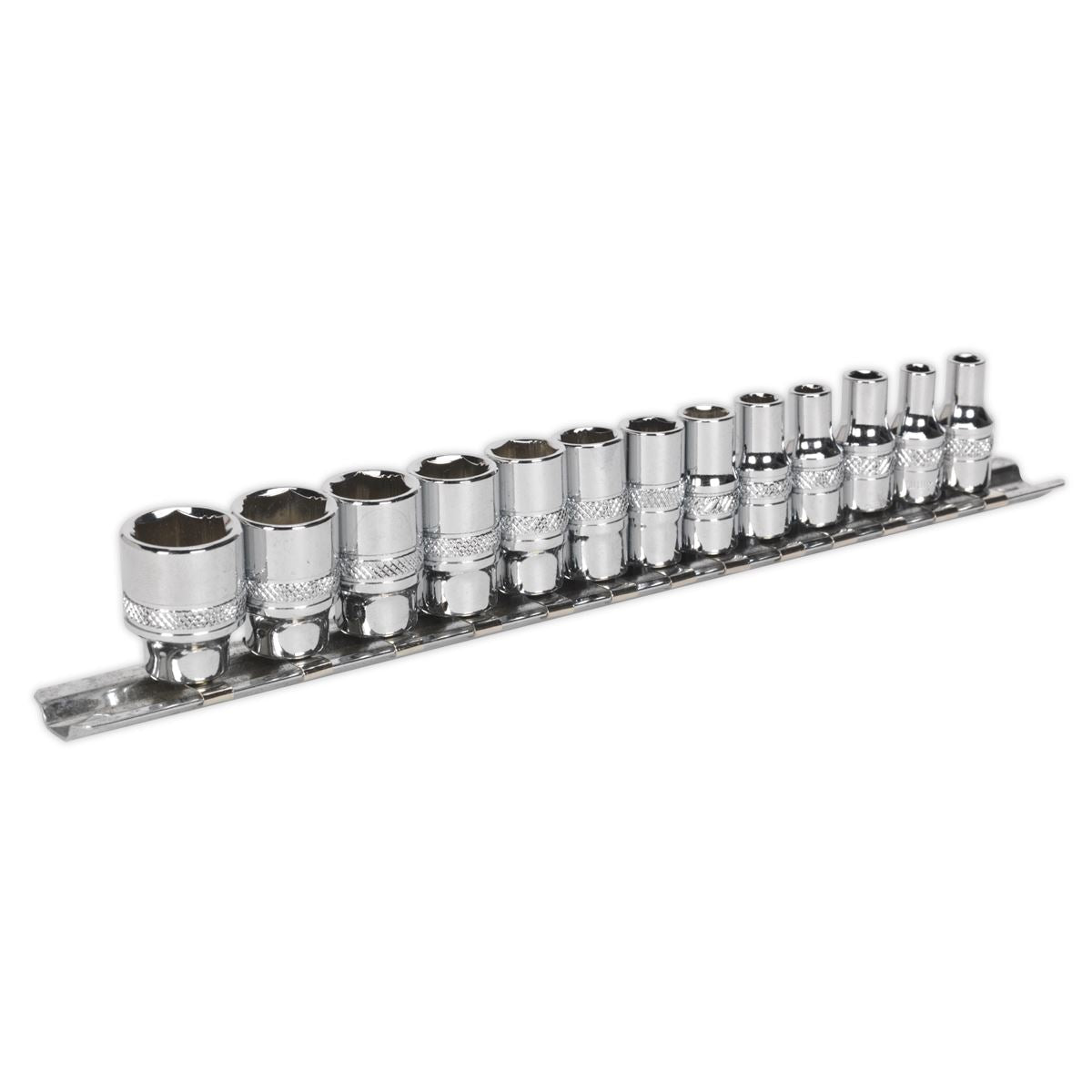 Sealey Socket Set Lock-On 1/4" Drive Metric 4-14mm Premier 13 Piece Rounded Nuts