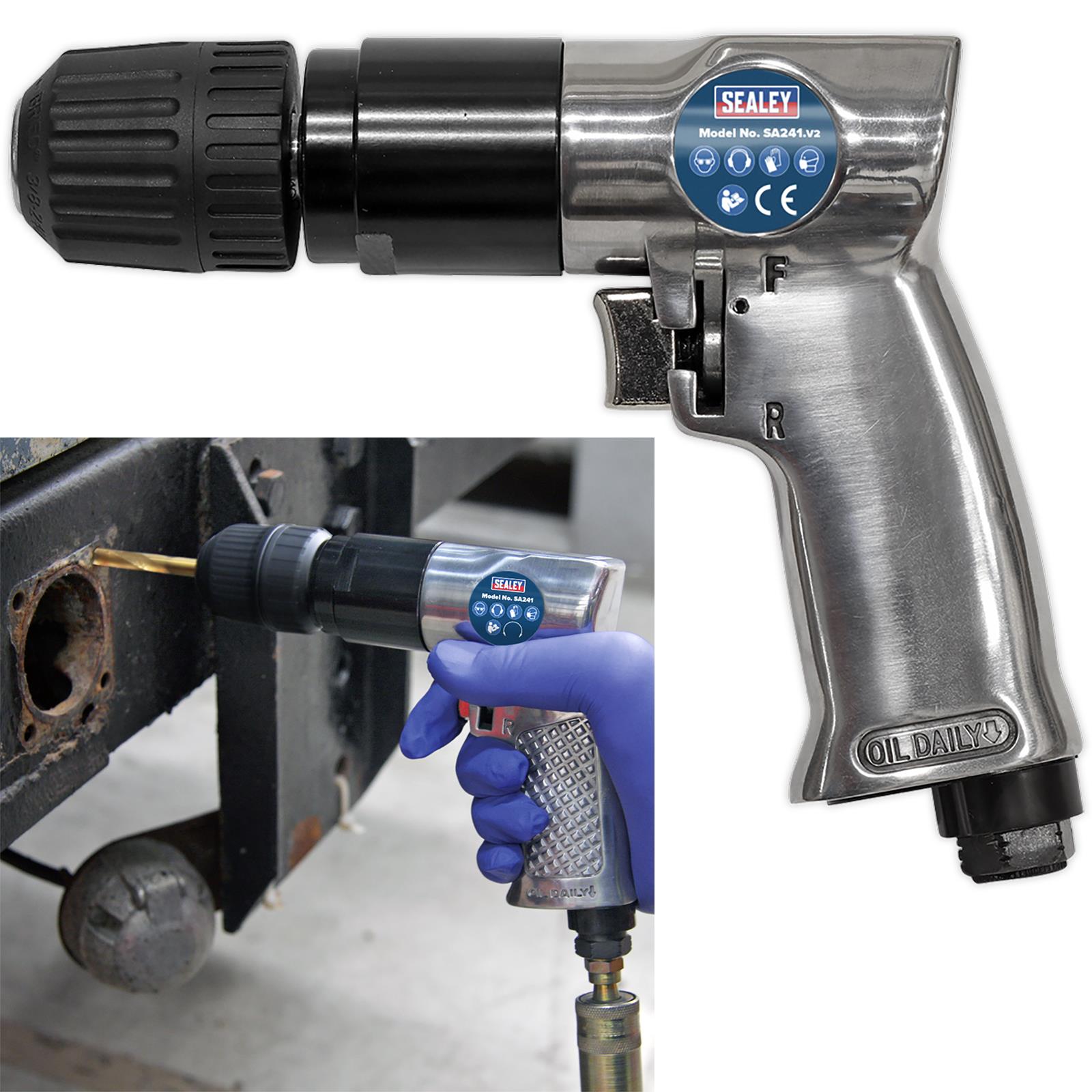Sealey Air Drill Reversible Keyless Chuck Air Tool Workshop 10mm Driving