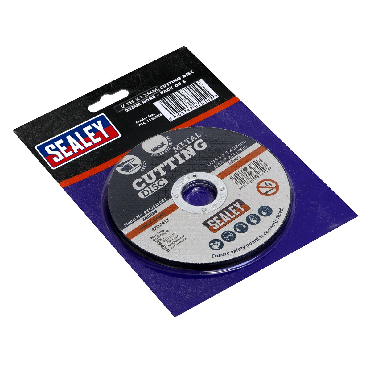 Sealey 5 Piece 115 x 1.2mm Cutting Disc 22mm Bore