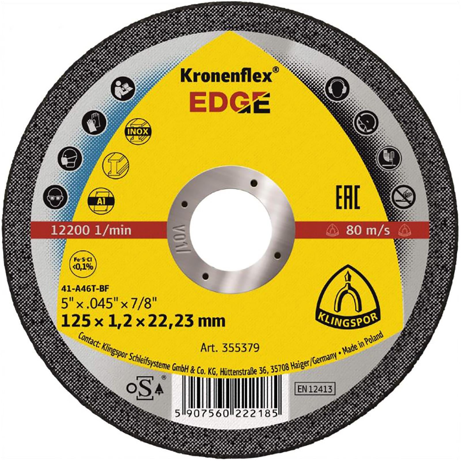 Klingspor EDGE Cutting Slitting Discs 125mm x 1.2mm for Stainless Steel Aluminium