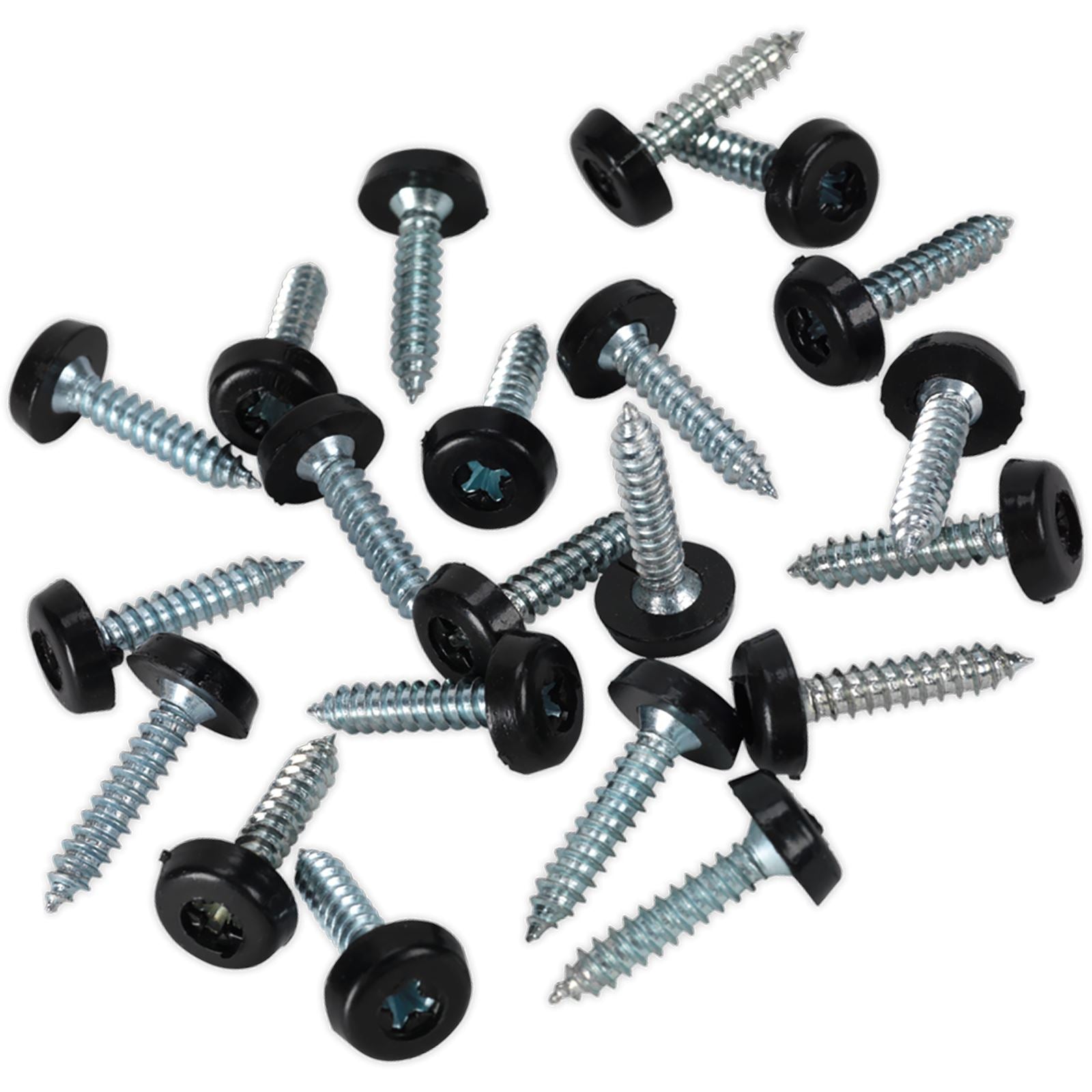 Sealey Black Number Plate Screw Plastic Enclosed Head 4.8 x 24mm - Pack of 50