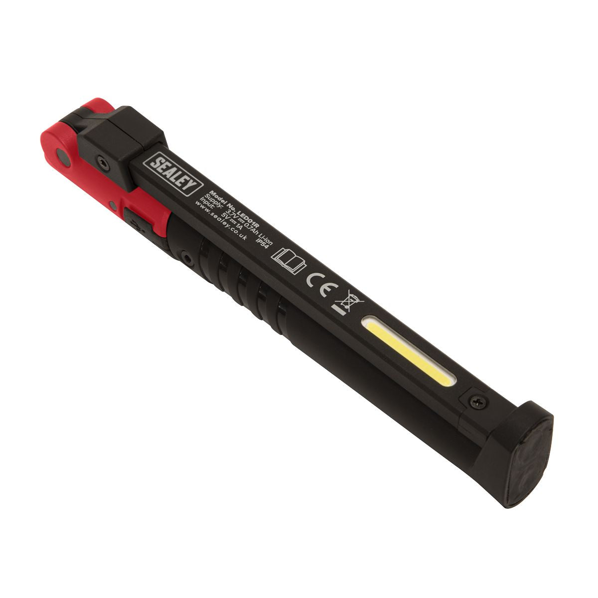 Sealey Rechargeable Slim Folding Pocket Light 2 COB & 1 SMD LED - Red