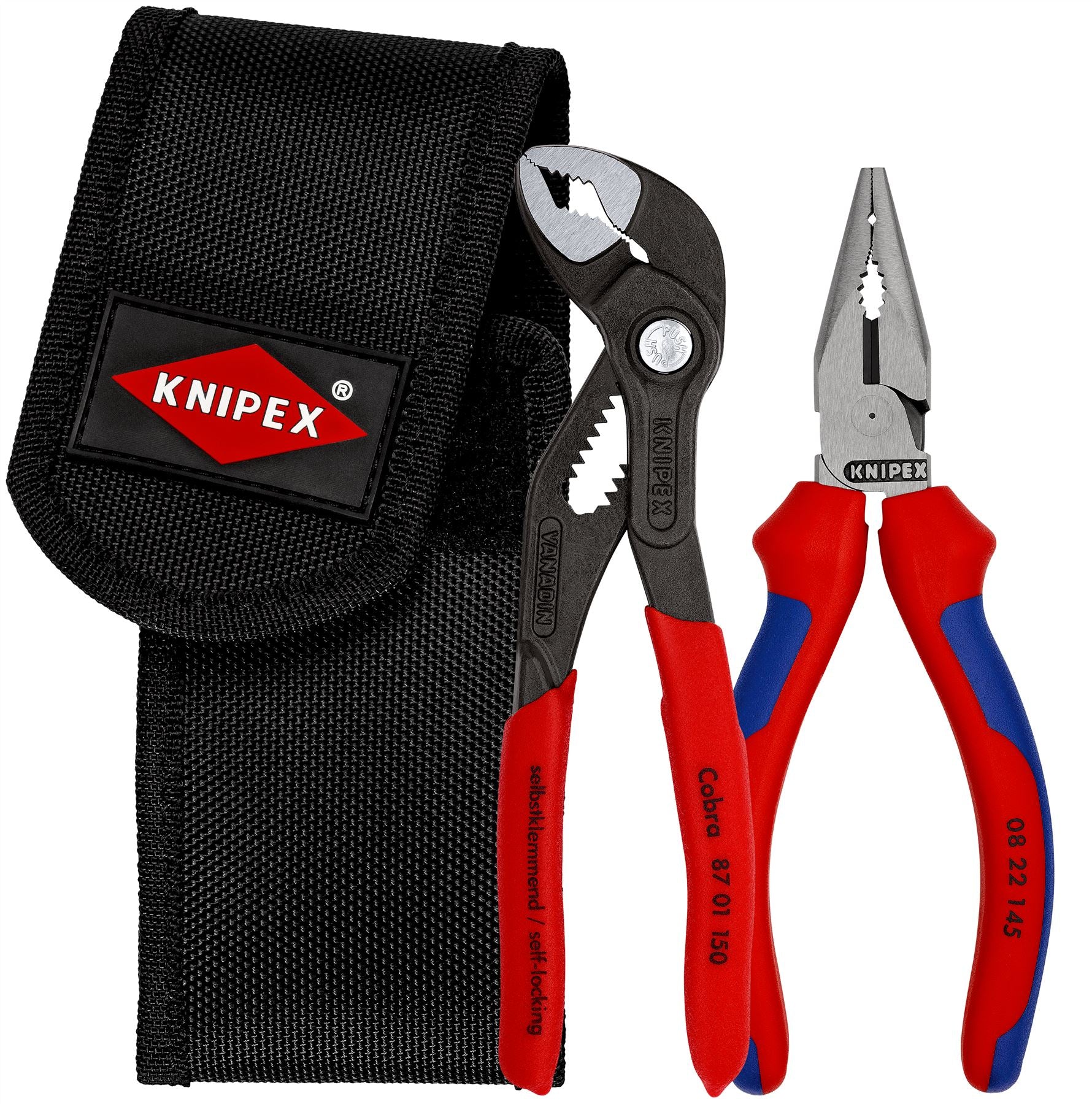 Knipex Mini Pliers Set in Belt Tool Pouch 2 Piece 150mm Cobra 145mm Needle Nose 00 20 72 V06