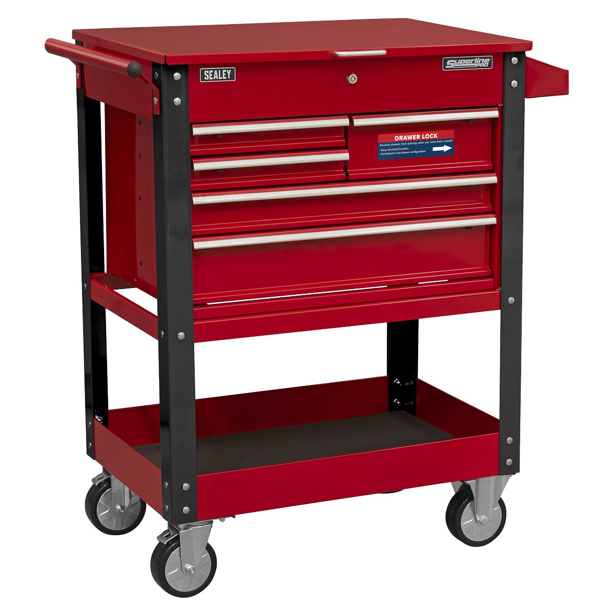 Sealey Superline Pro Heavy-Duty Mobile Tool & Parts Trolley with 5 Drawers & Lockable Top