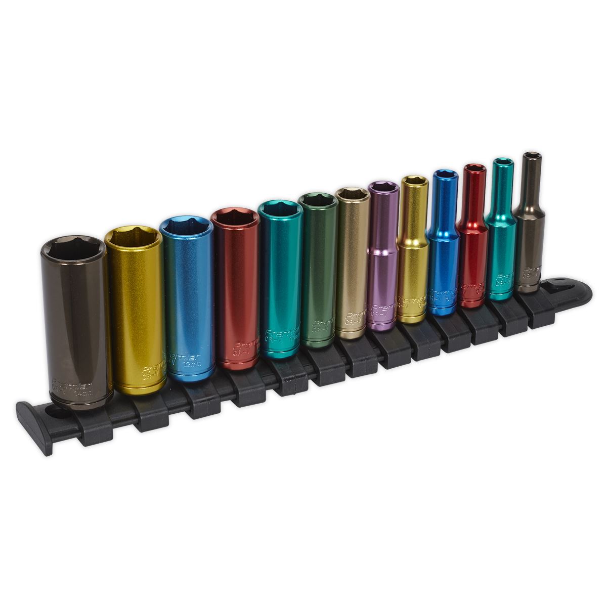 Sealey Premier Deep Socket Set Multi Coloured 1/4" Drive Metric 4-14mm 13pc