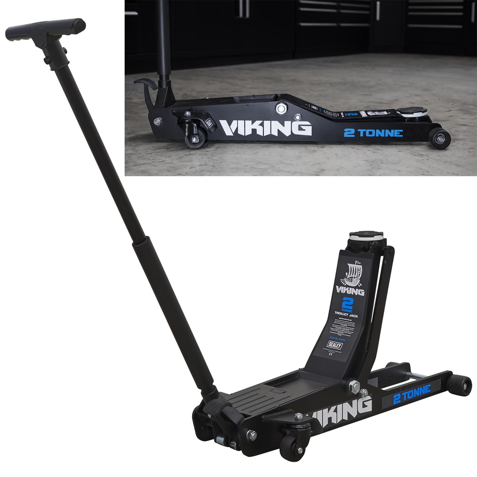 Sealey Viking 2 Tonne Low Entry Long Reach Trolley Jack with Rocket Lift