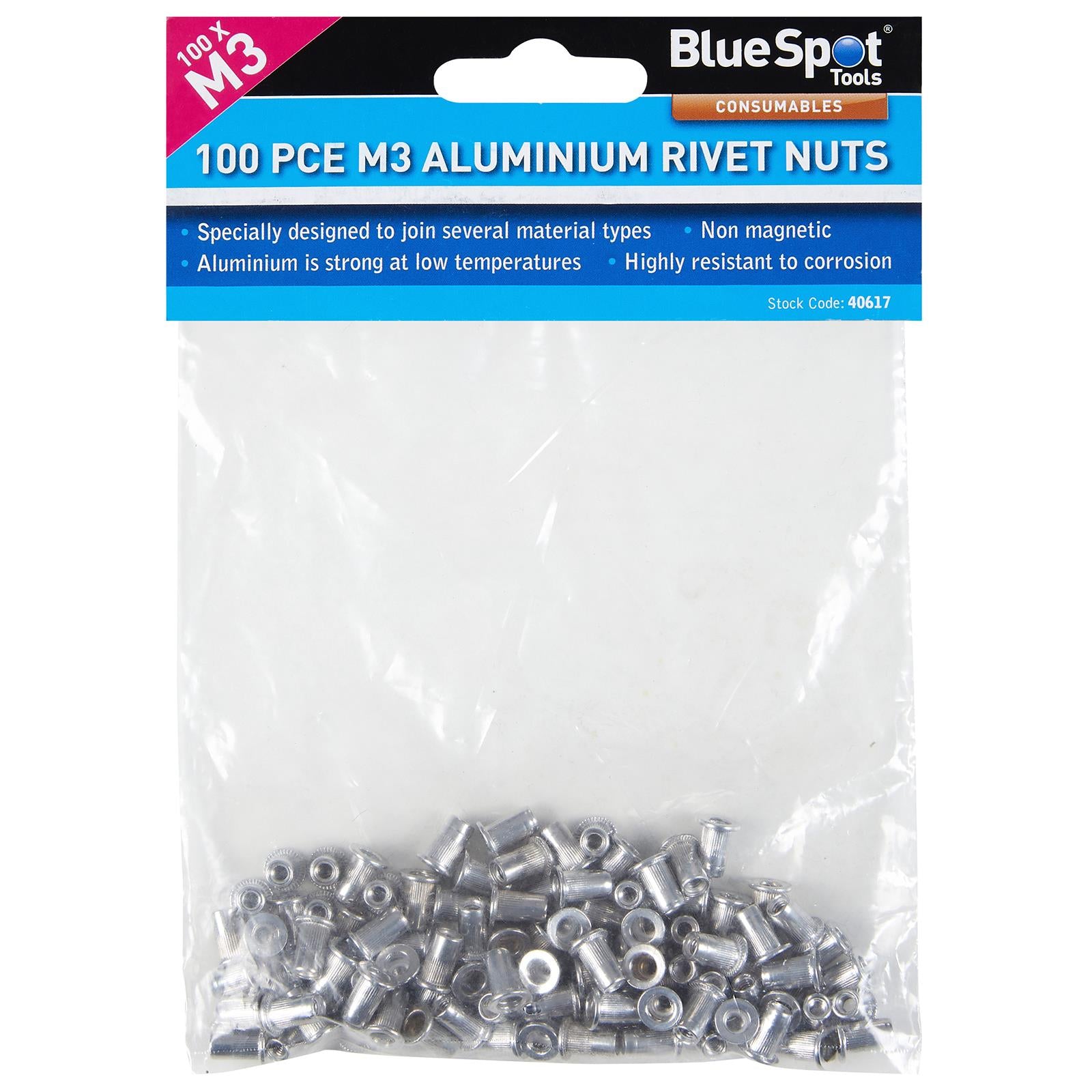 BlueSpot Aluminium Rivet Nuts M3 100 Piece Rivnuts