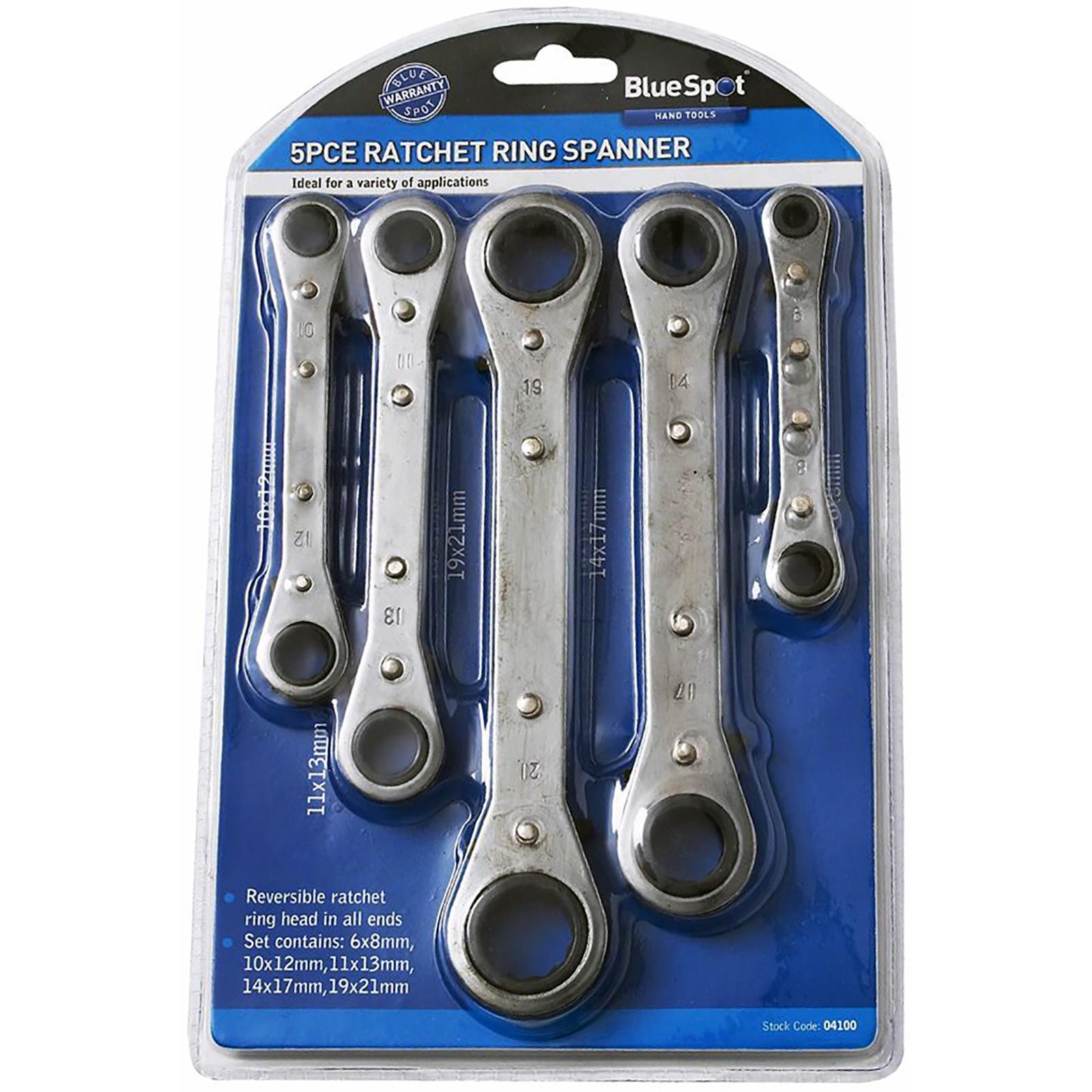 BlueSpot Ratchet Ring Spanners Reversible Double Ended Wrench 6-21mm 5pc