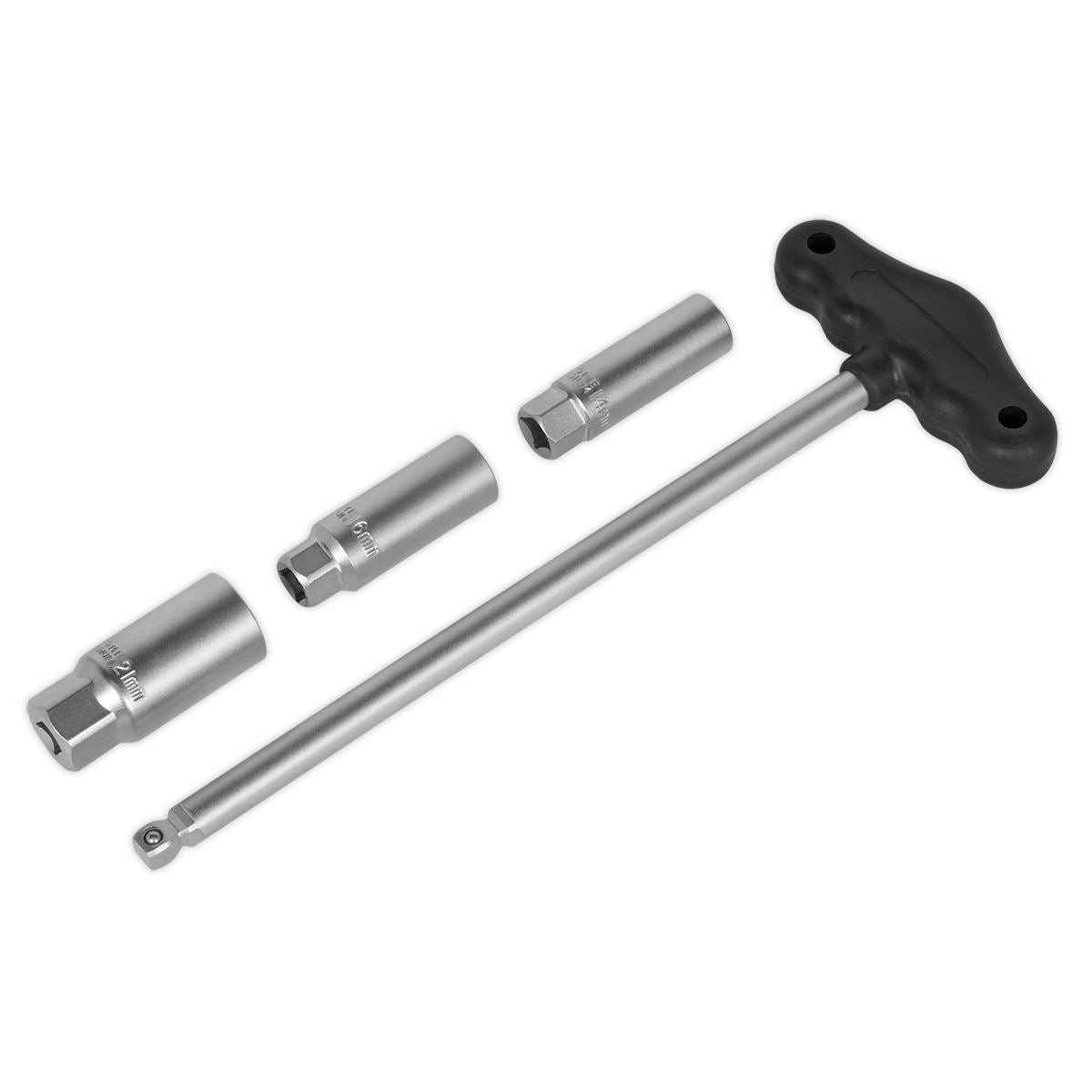 Sealey T-Bar & Rubber Insert Spark Plug Socket Set 4pc 3/8"Sq Drive