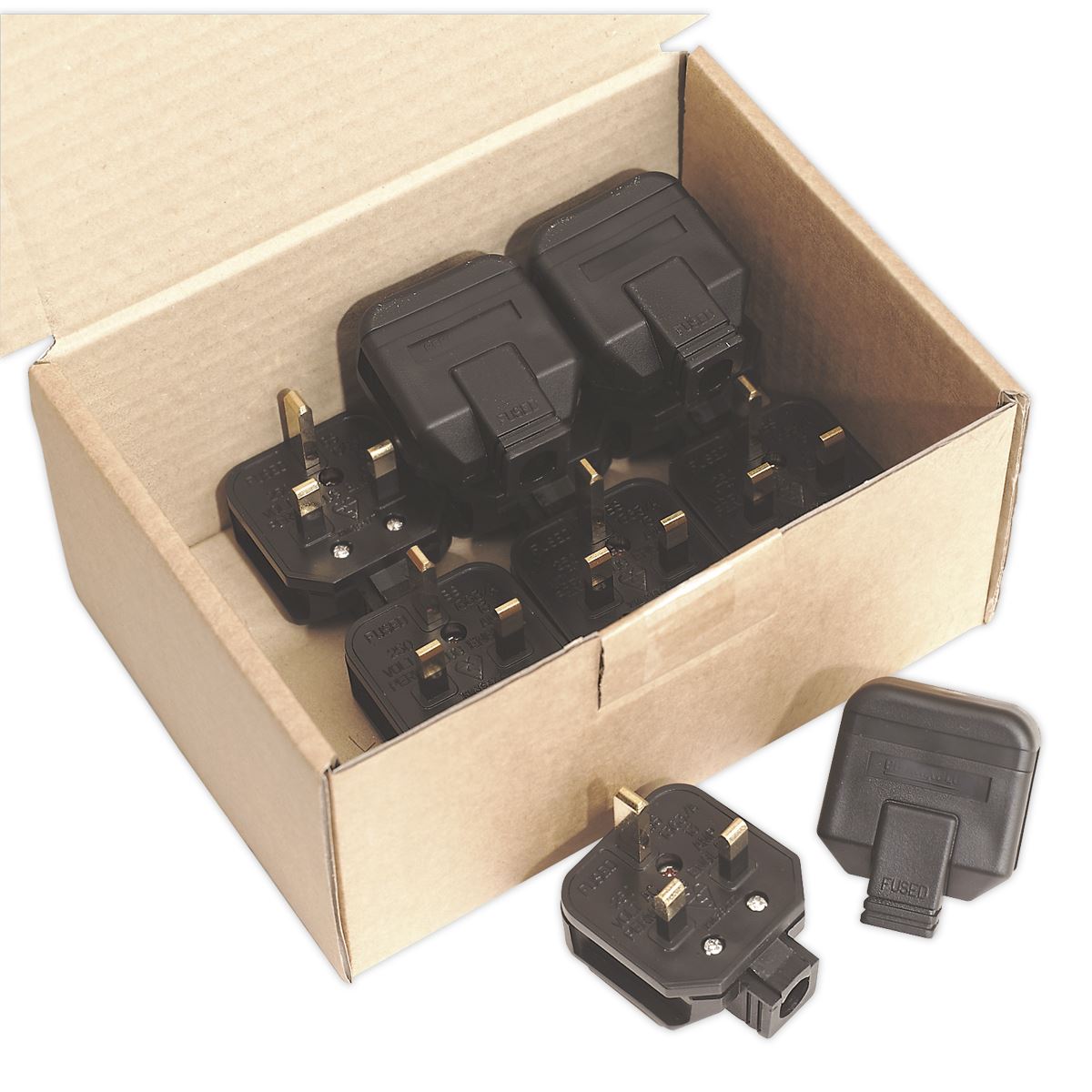 Sealey Black 13A heavy-Duty Plug Pack of 10