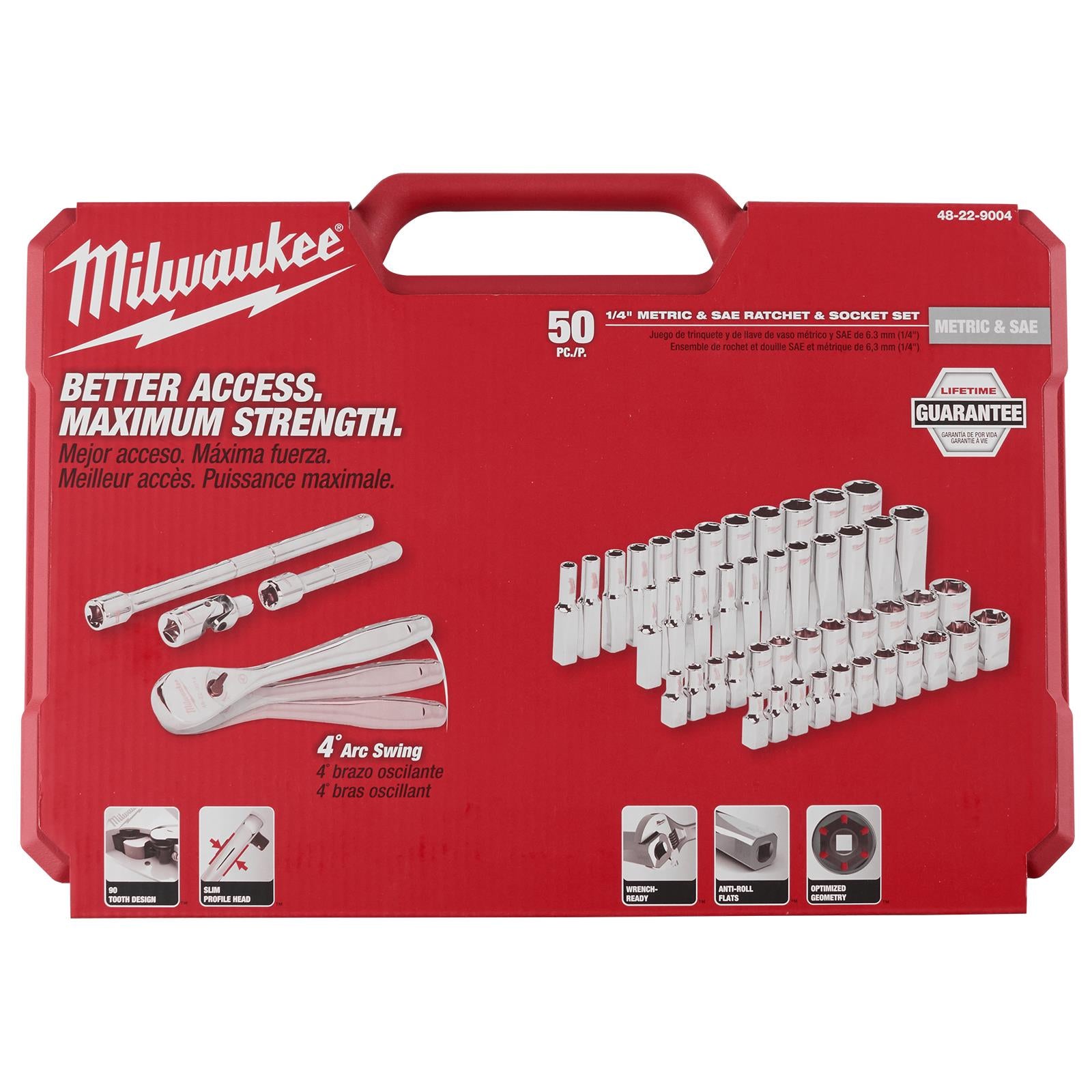 Milwaukee Ratchet and Socket Set 1/4" Drive 50 Piece Metric and Imperial