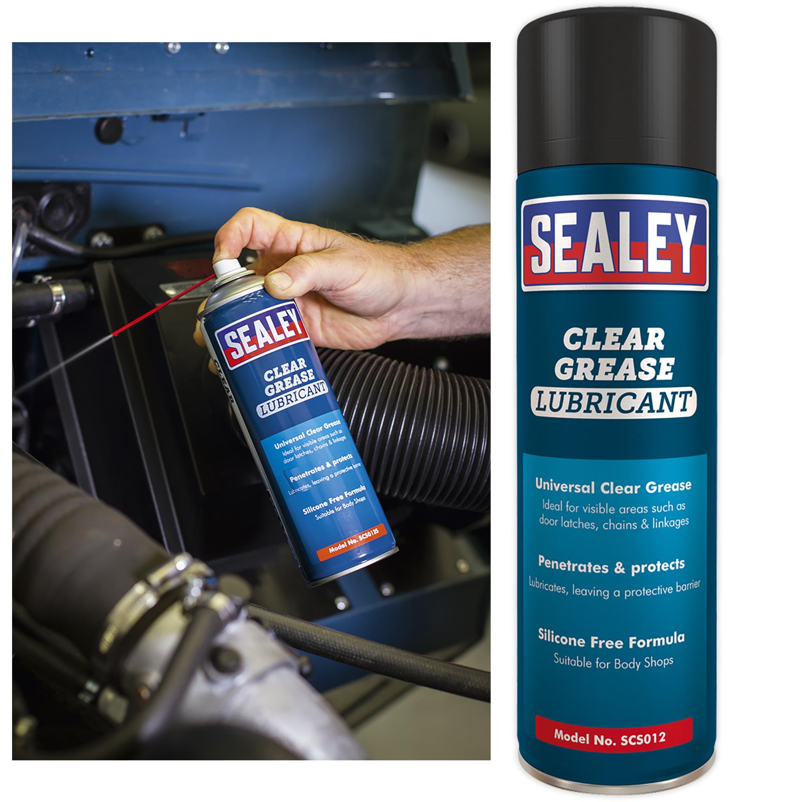 Sealey 500ml Clear Spray Grease Lubricant Silicon Free Formula