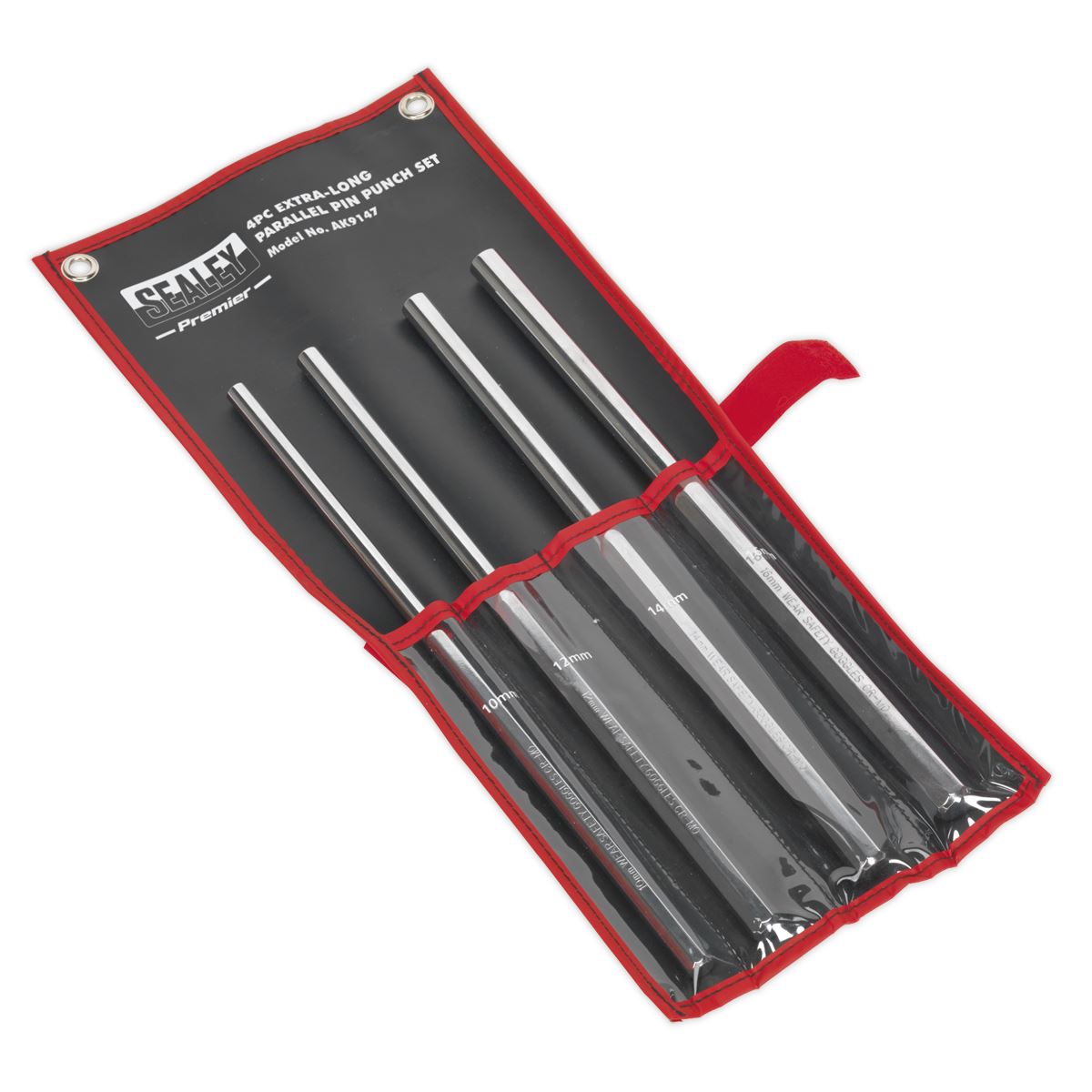 Sealey 4 Piece Extra Long Parallel Pin Punch Set Tool Roll Commercial Industrial