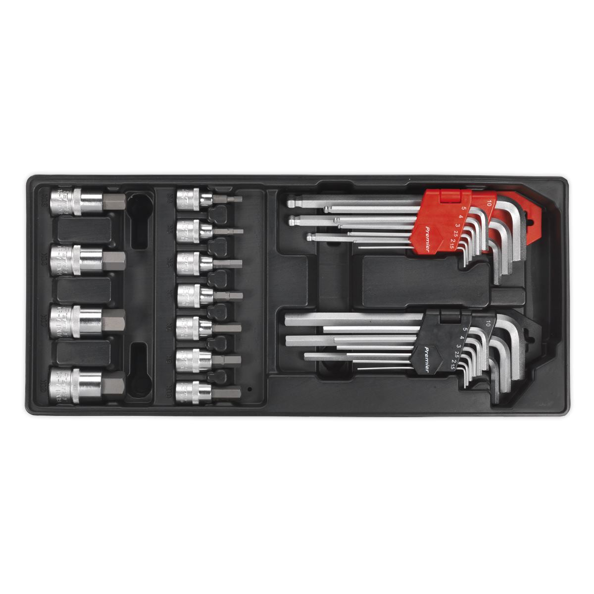 Sealey Premier Tool Tray with Hex/Ball-End Hex Keys & Socket Bit Set 29pc