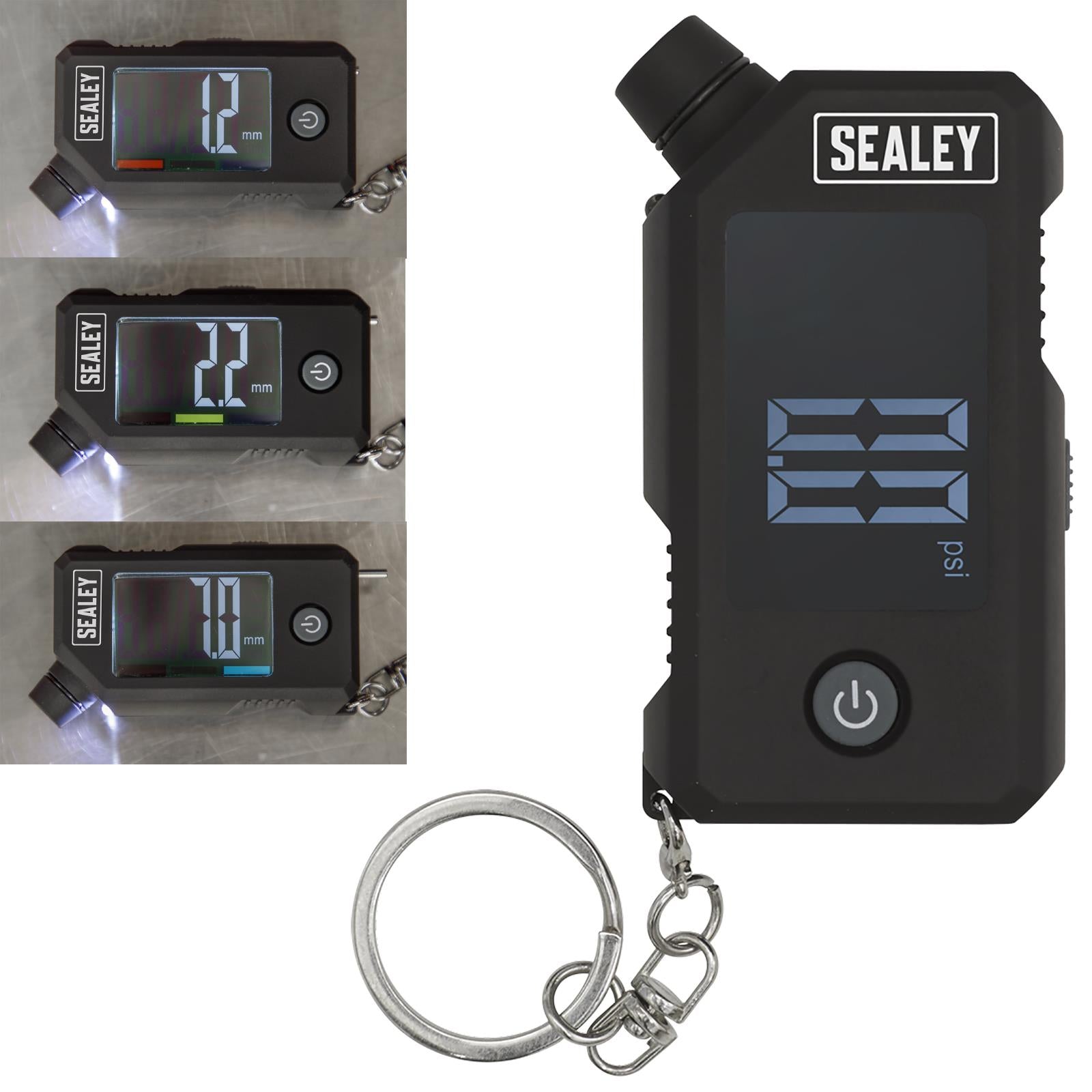 Sealey Digital Tyre Pressure and Tread Depth Gauge with LED Display on Keychain