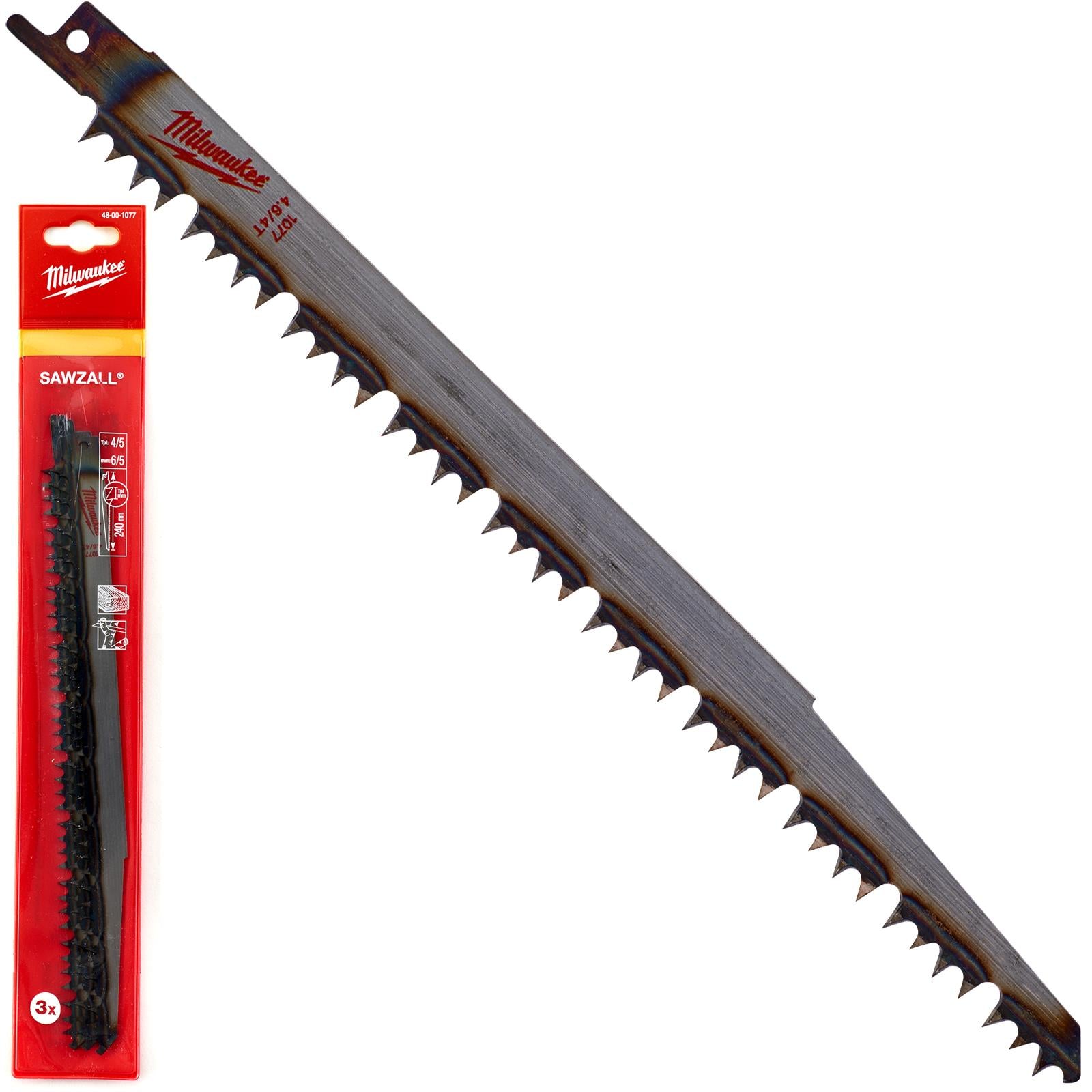 Milwaukee Reciprocating Saw Blade Sawzall 240mm 4/5 TPI 3 Pack Wood S1531L