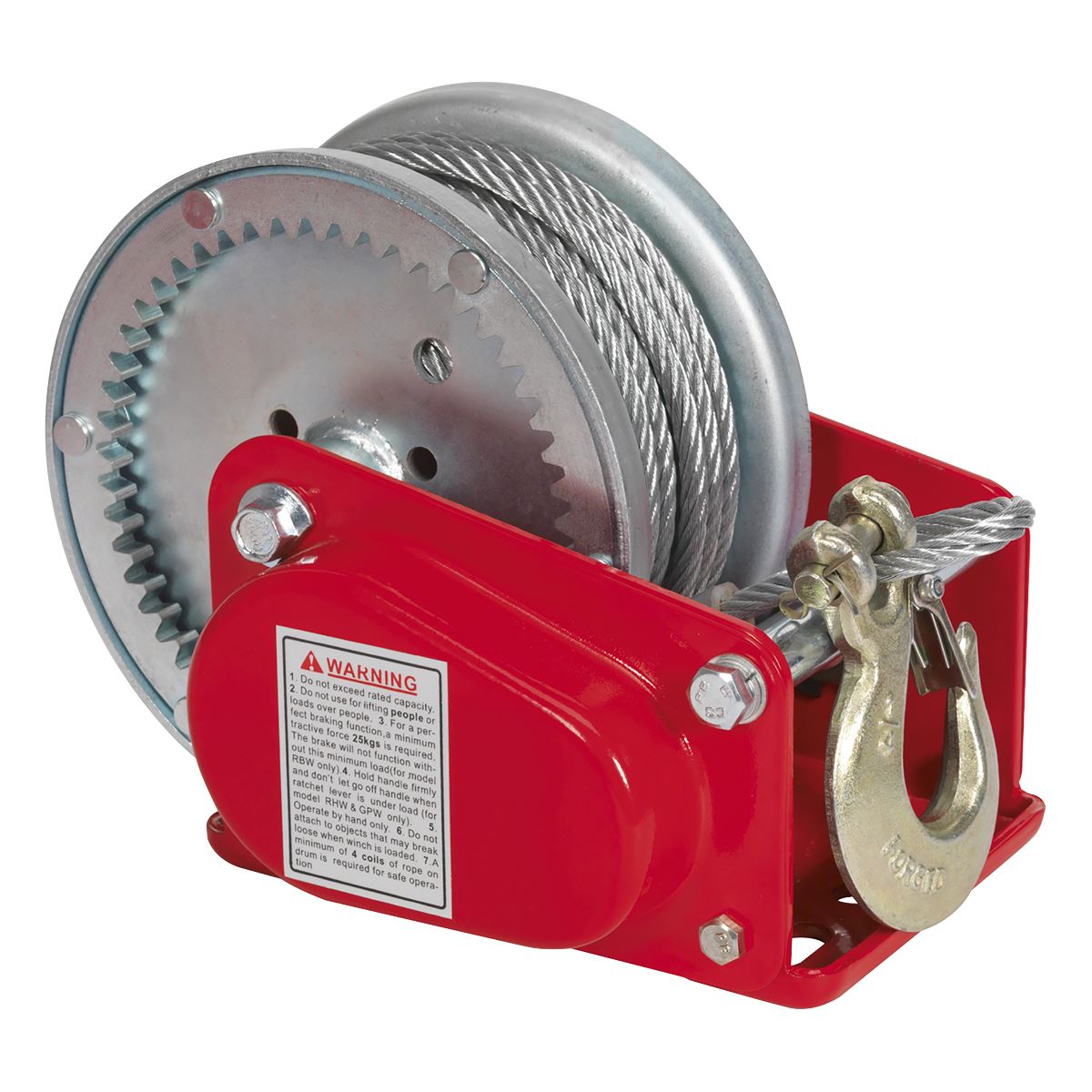 Sealey Geared Hand Winch with Brake & Cable 900kg Capacity