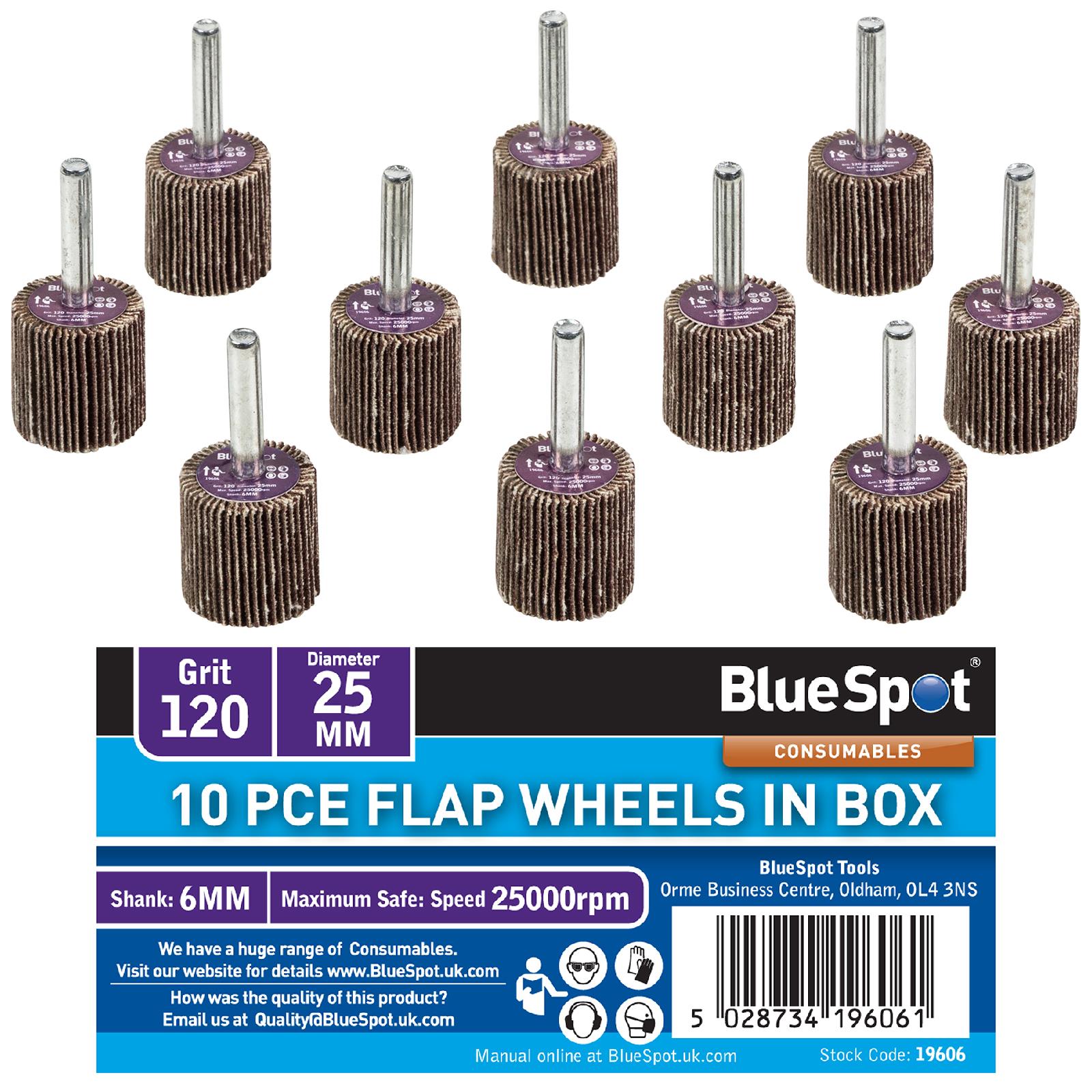 BlueSpot Flap Wheels In Box 10 Pieces 120 Grit 25mm