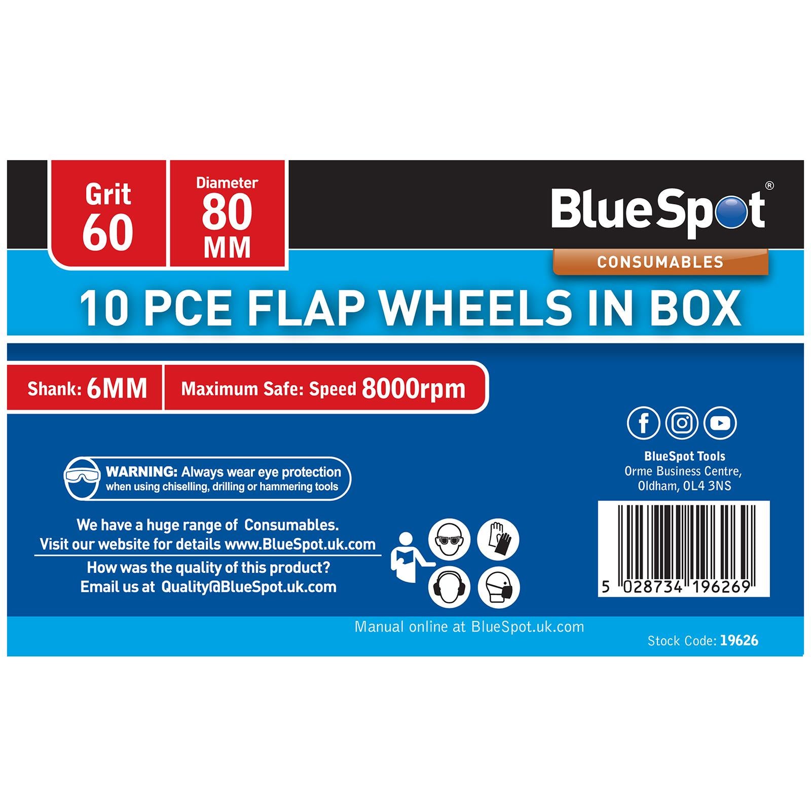 BlueSpot Flap Wheels In Box 10 Pieces 60 Grit 80mm