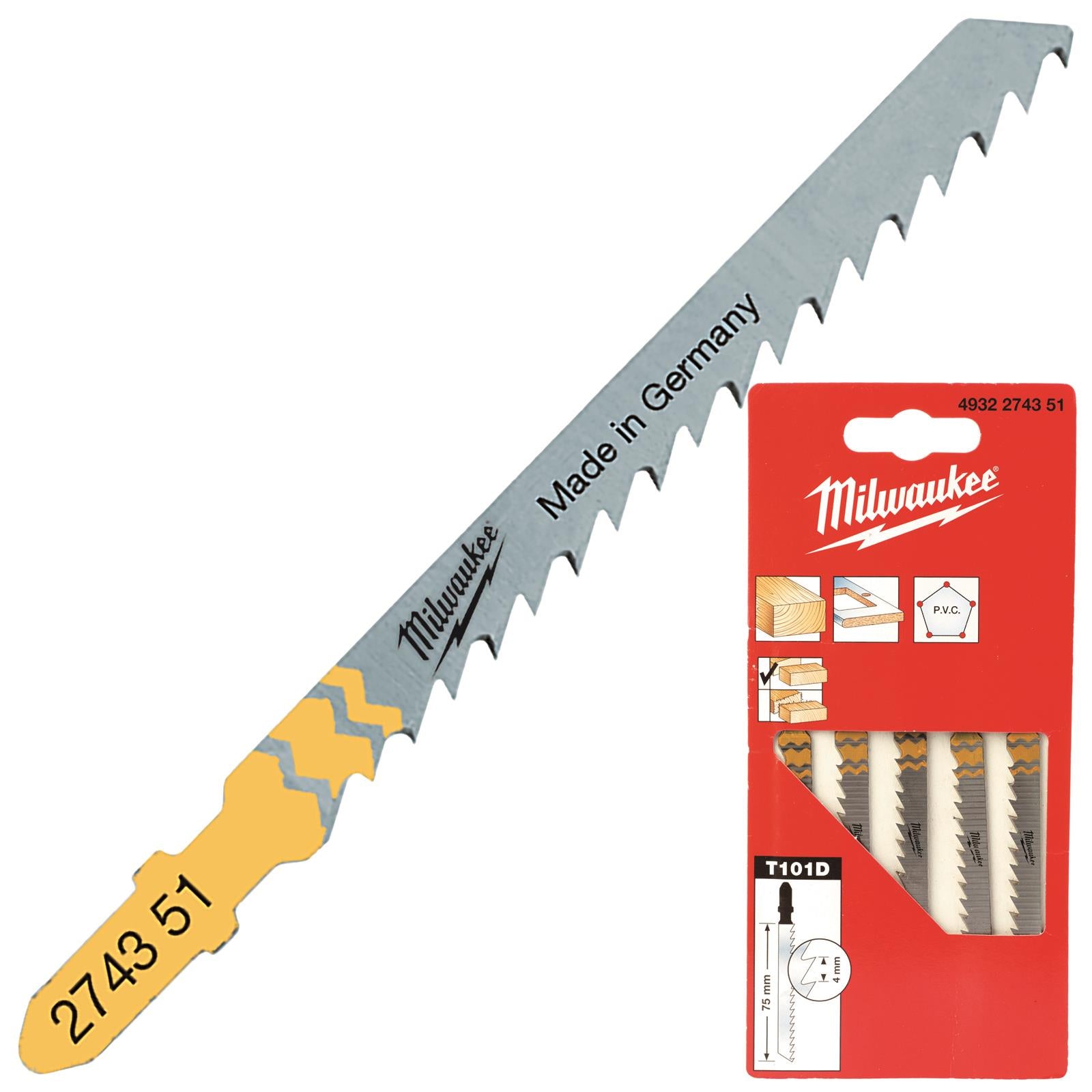 Milwaukee Jigsaw Blades Wood and Plastic 5 Pack Clean Cut 75mm x 4mm T101D