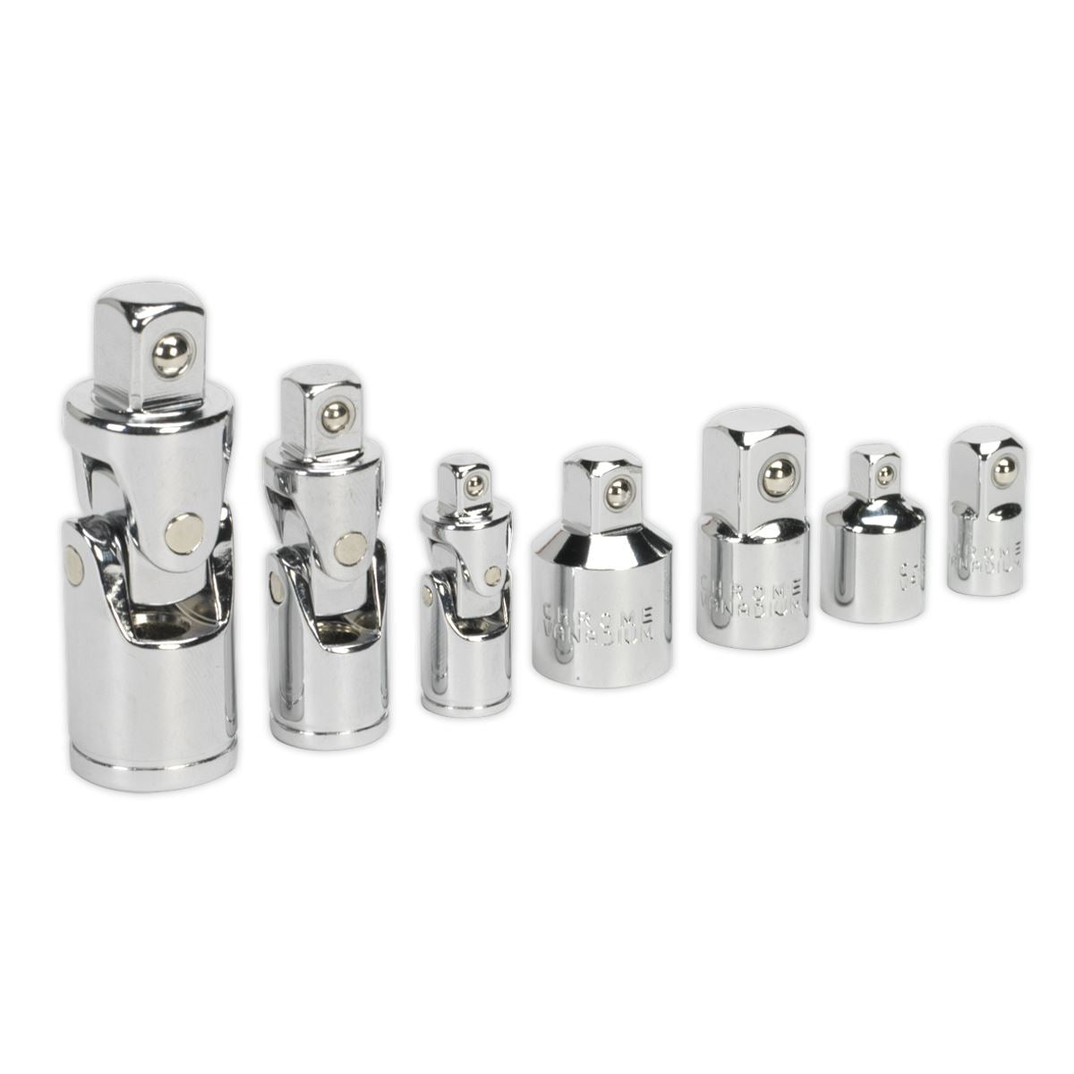 Sealey Premier 7 Piece 1/4" 3/8" 1/2" Drive Universal Joint and Socket Adaptor Set