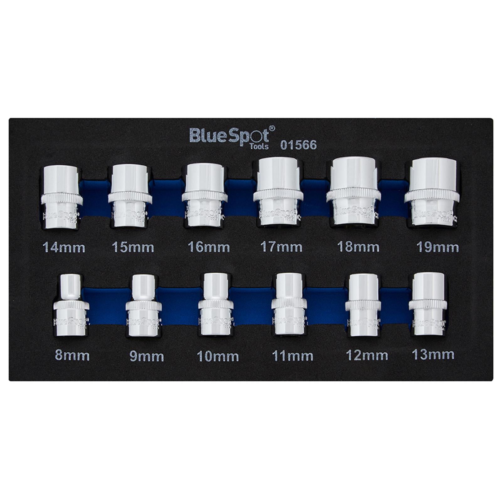 BlueSpot Shallow Socket Set in EVA Foam 12 Piece 3/8" Drive Metric 8-19mm