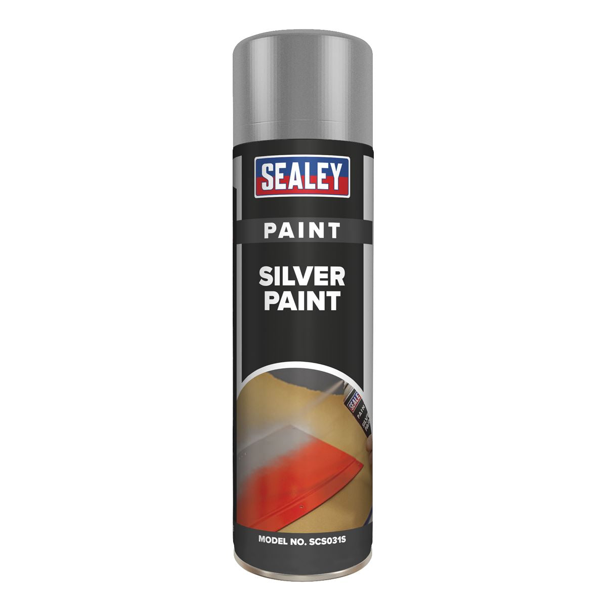 Sealey Silver Spray Paint 500ml for Metals Wood Plastic Fast Drying