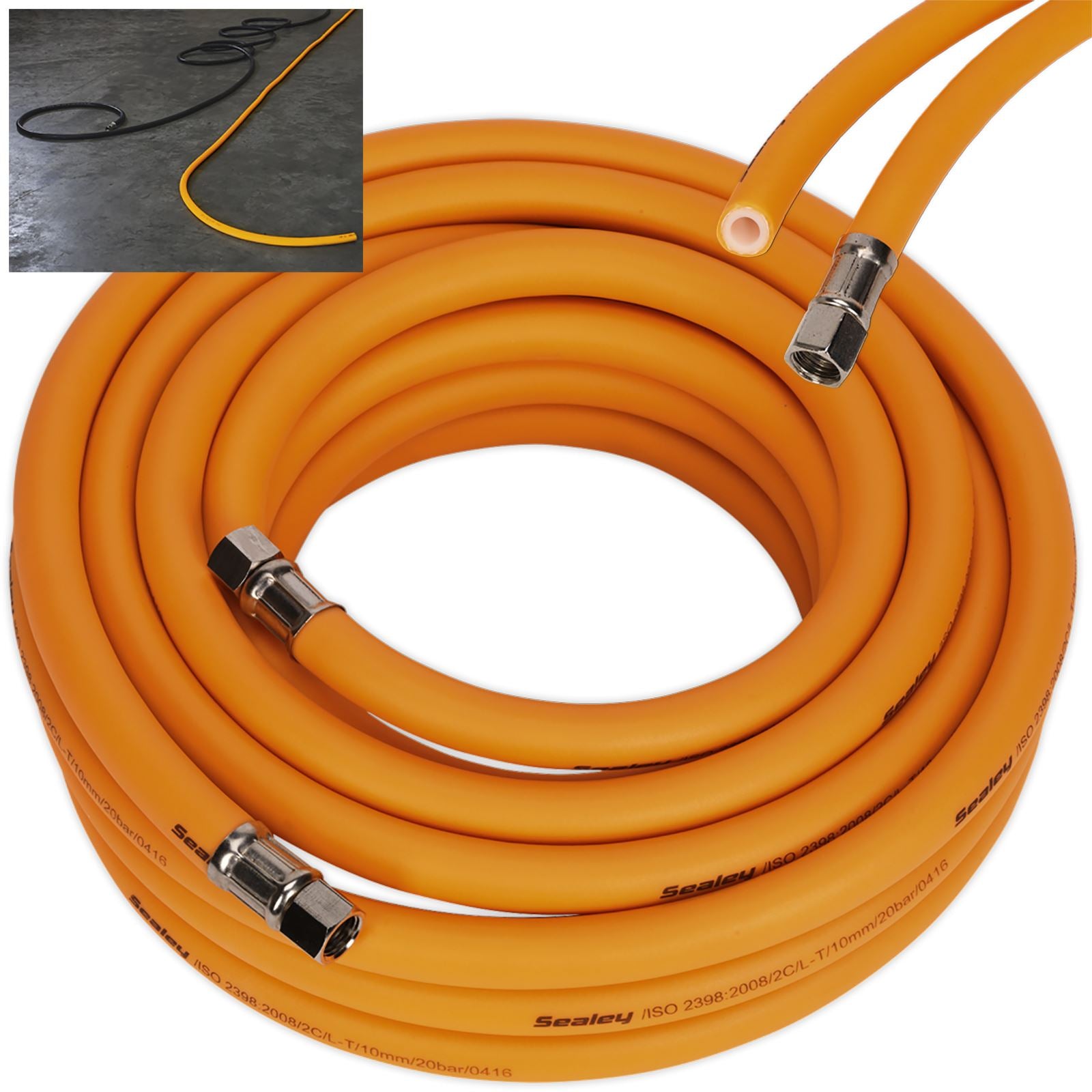 Sealey 10m x Ø10mm Hybrid High Visibility Air Hose with 1/4" BSP Unions