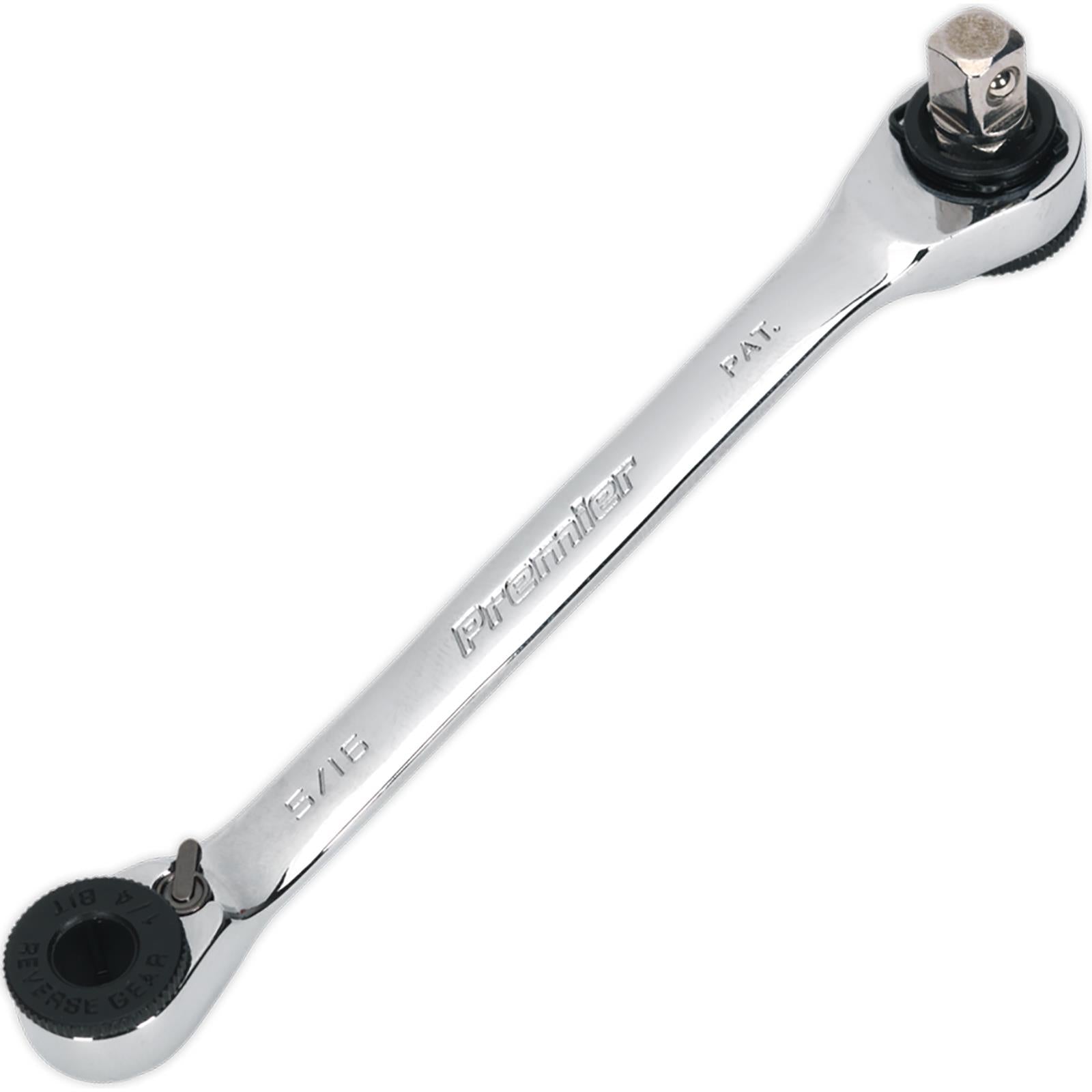 Sealey Premier 1/4" Hex x 5/16" Hex Reversible Ratchet Spanner with 1/4" Drive Adaptor