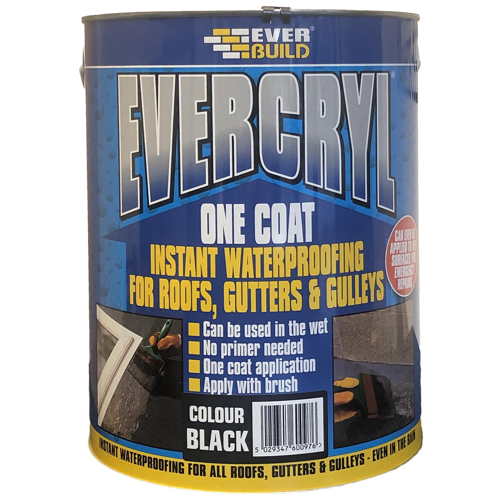 EverBuild Evercryl One Coat Instant Waterproofing for Roofs, Gutters and Gulleys 5L Black