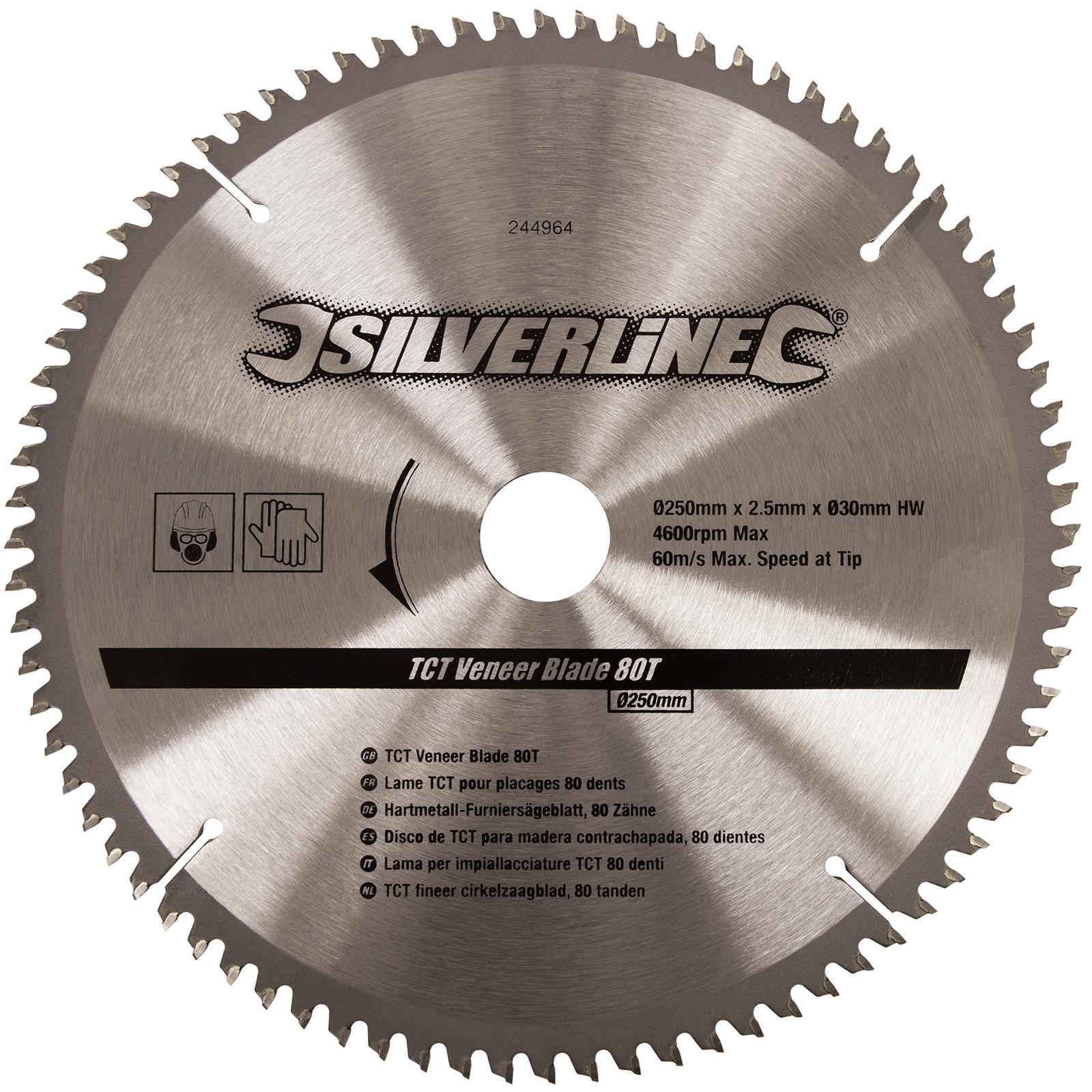 Silverline Circular Saw Veneer Blade TCT 250mm Laminate Chipboard MDF 80T