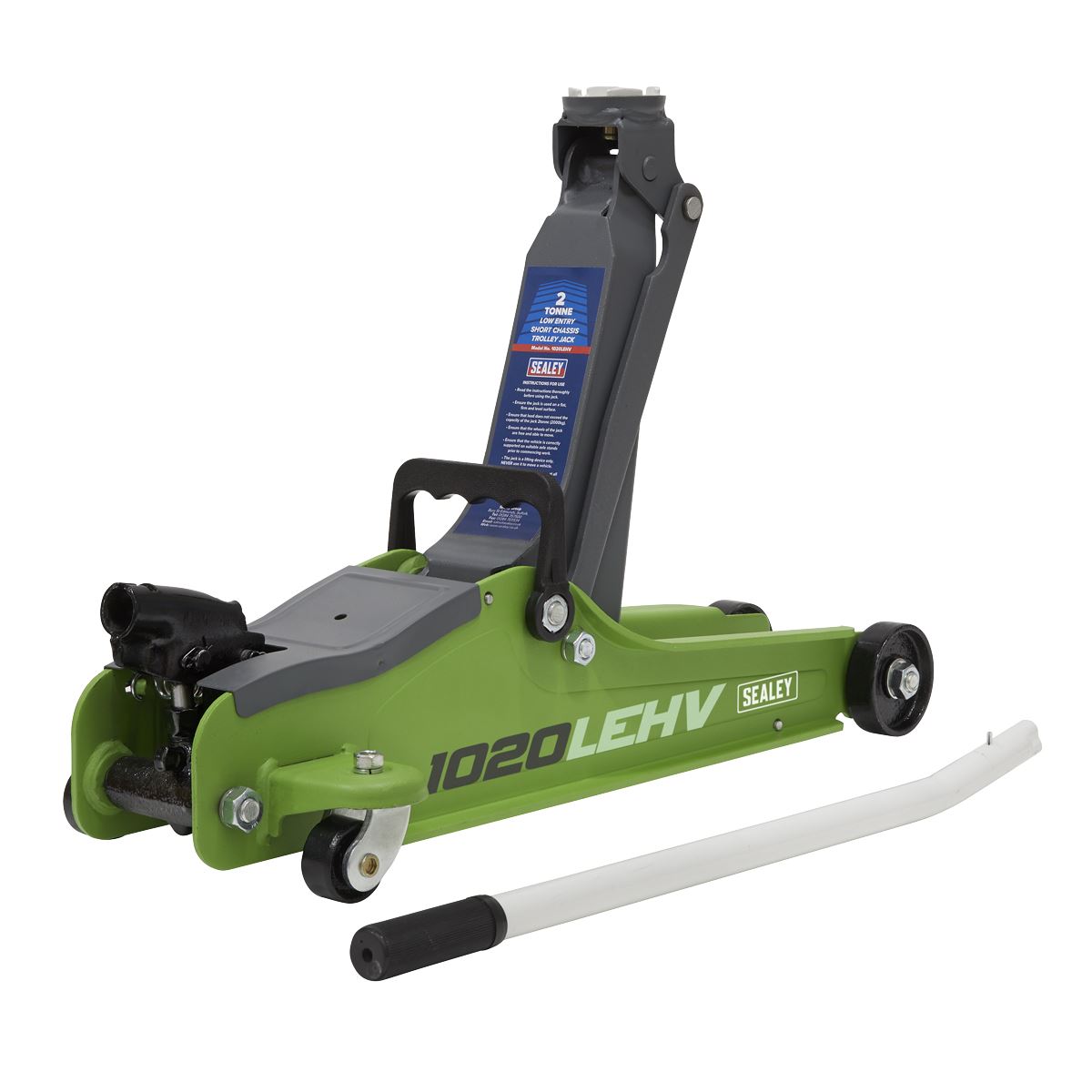 Sealey Trolley Jack 2tonne Low Entry Short Chassis - Hi-Vis Green