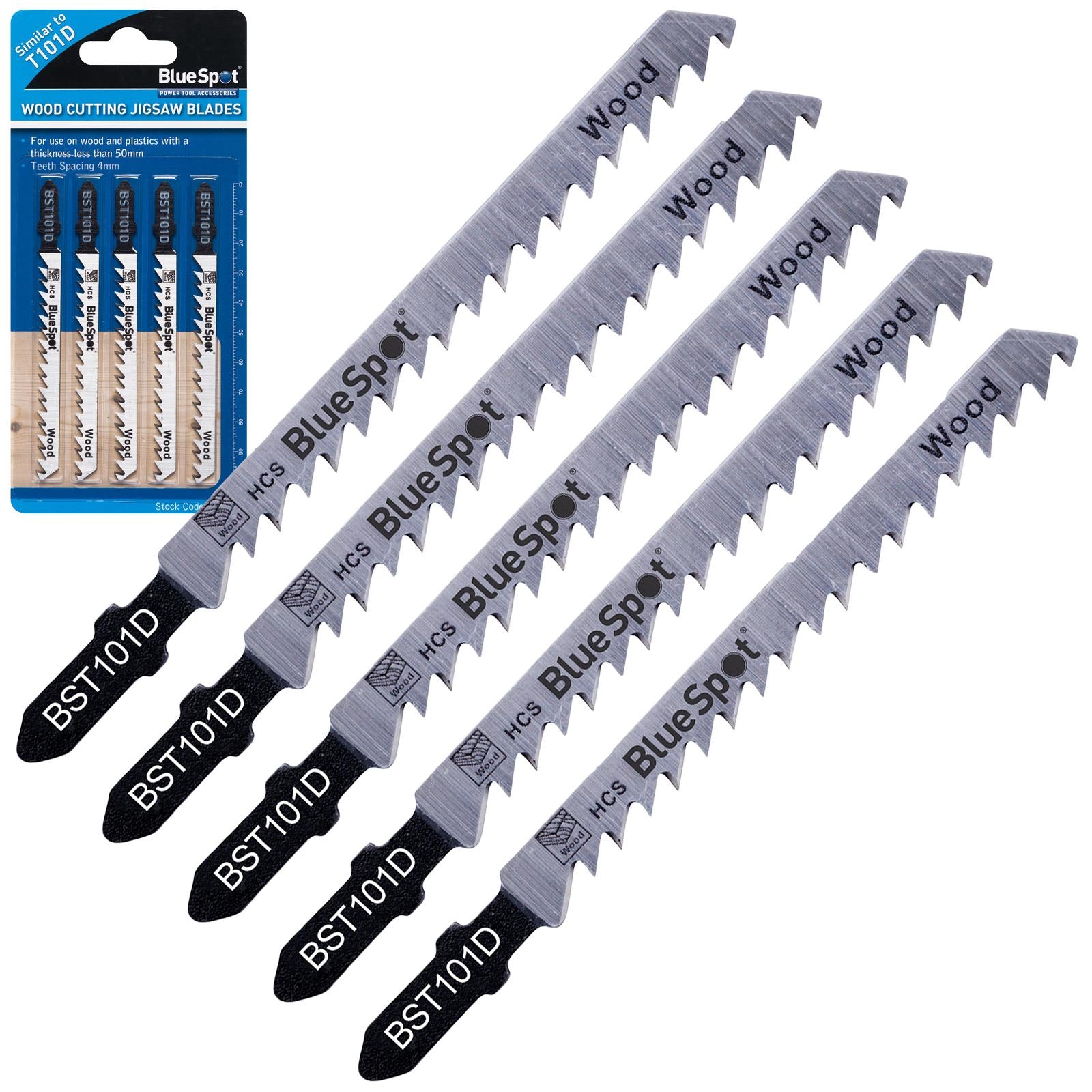 BlueSpot Jigsaw Blades 5 Piece Fast Cut for Wood 6 TPI T101D