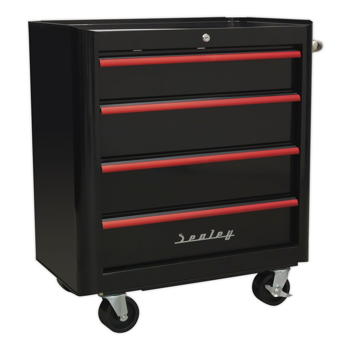 Sealey Premier Rollcab 4 Drawer Retro Style- Black with Red Anodised Drawer Pulls