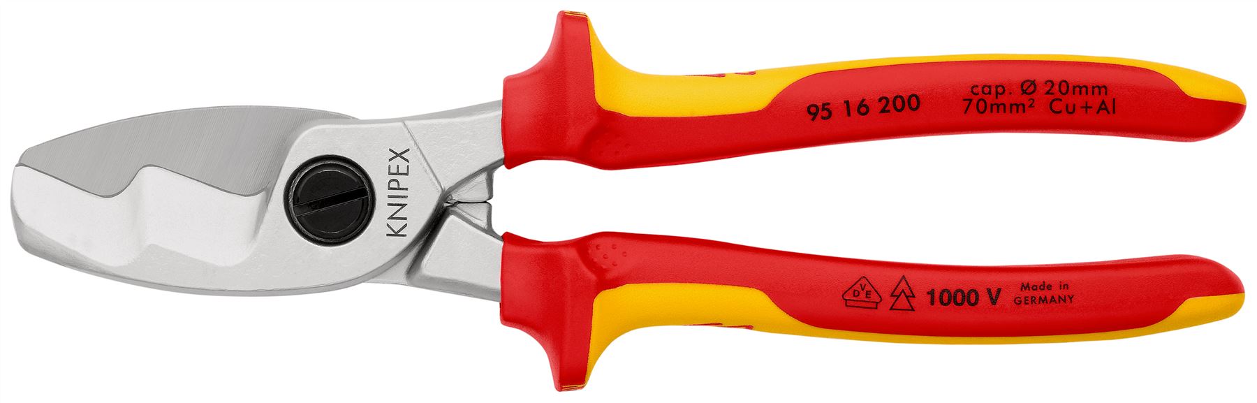 Knipex Cable Shears with Twin Cutting Edge 200mm VDE Insulated 95 16 200