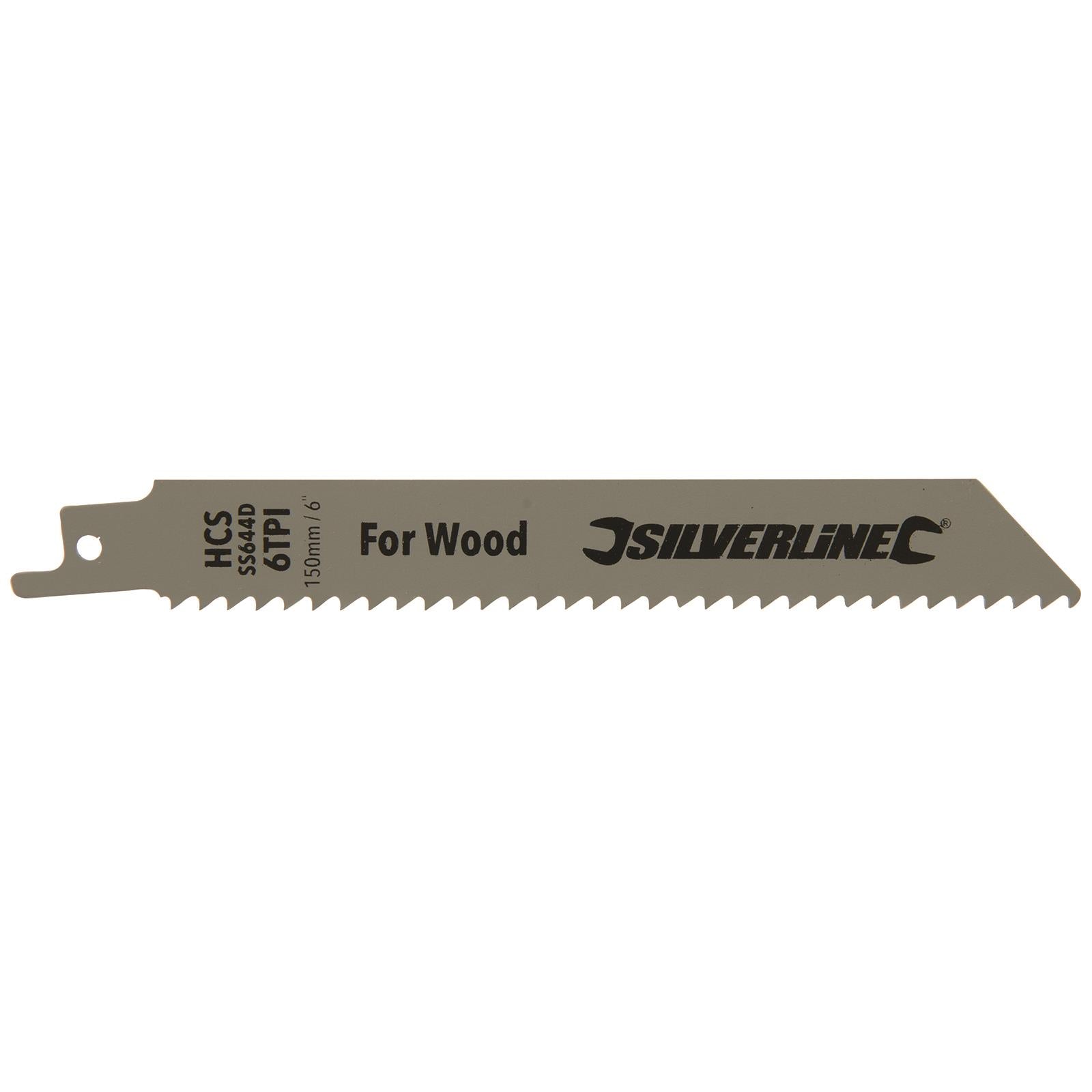 Silverline Recip Saw Blades for Wood HCS 5 Pack 6 TPI 150mm Cutting Blades