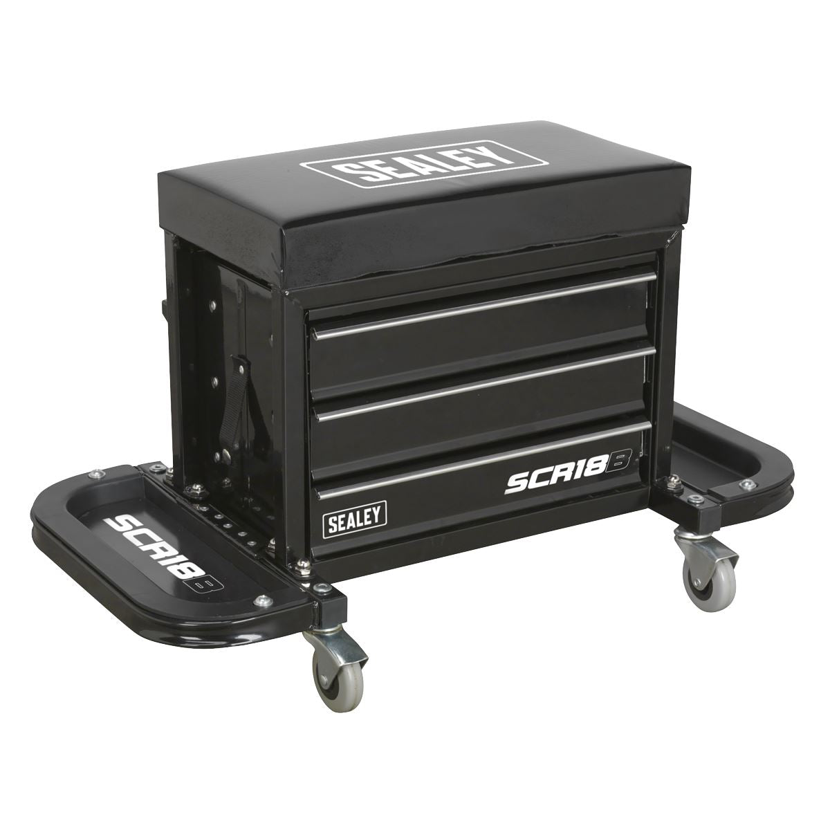 Sealey Mechanics Rolling Utility Seat and Toolbox with Drawers Black