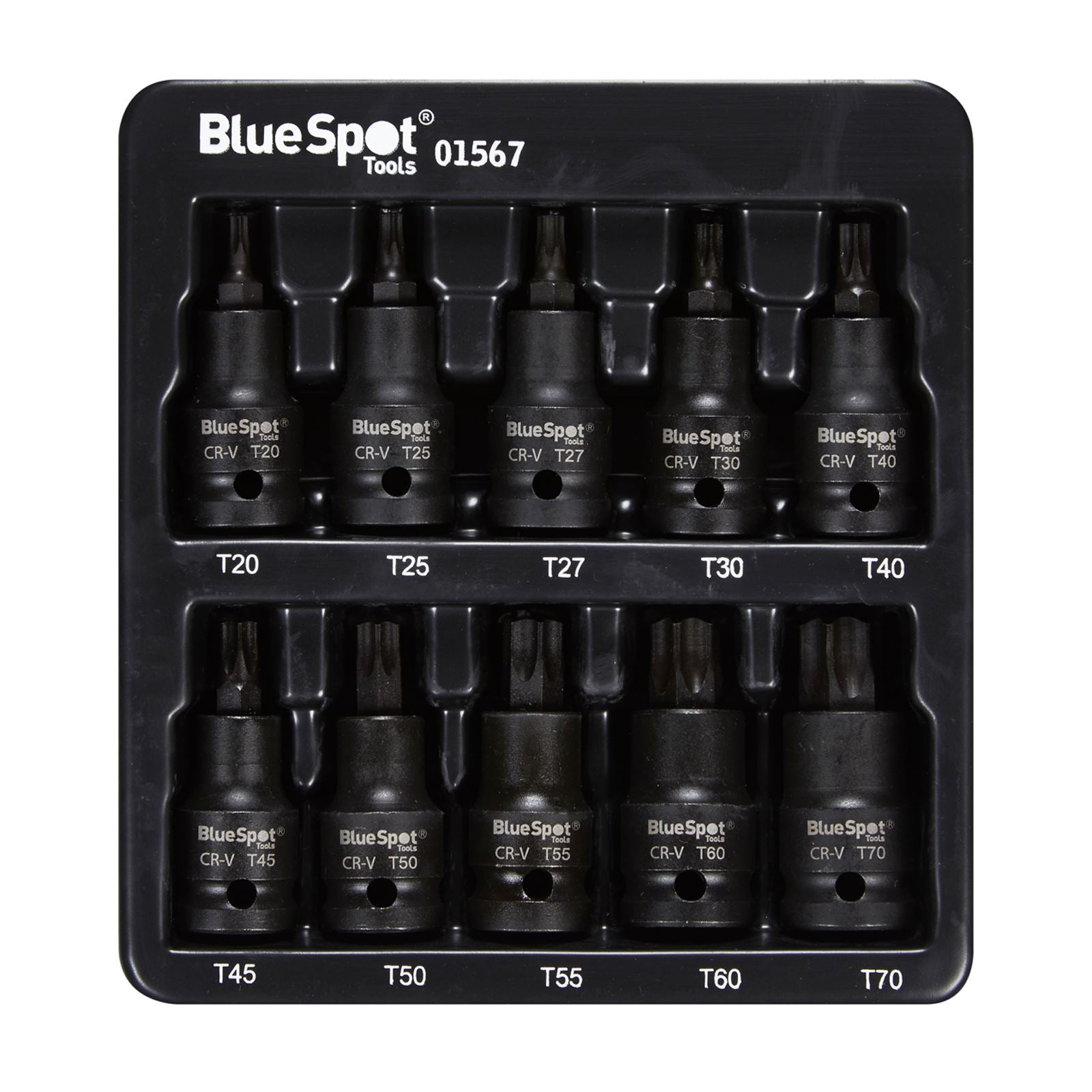 BlueSpot Impact Torx Bit Sockets 1/2" 10 Piece T20-T70