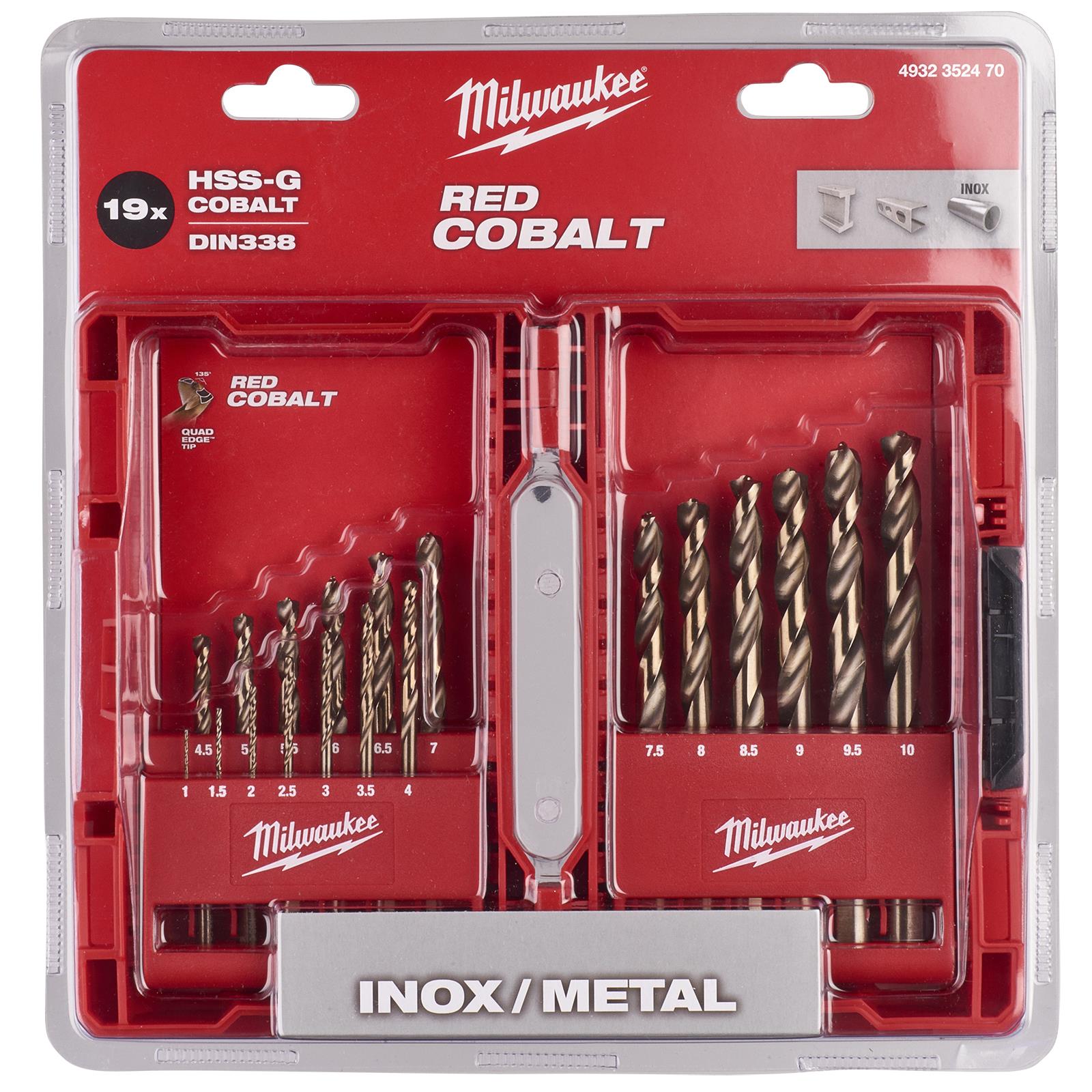 Milwaukee Red Cobalt Metal Drill Bit Set HSS Ground in Case 19 Piece 1-10mm