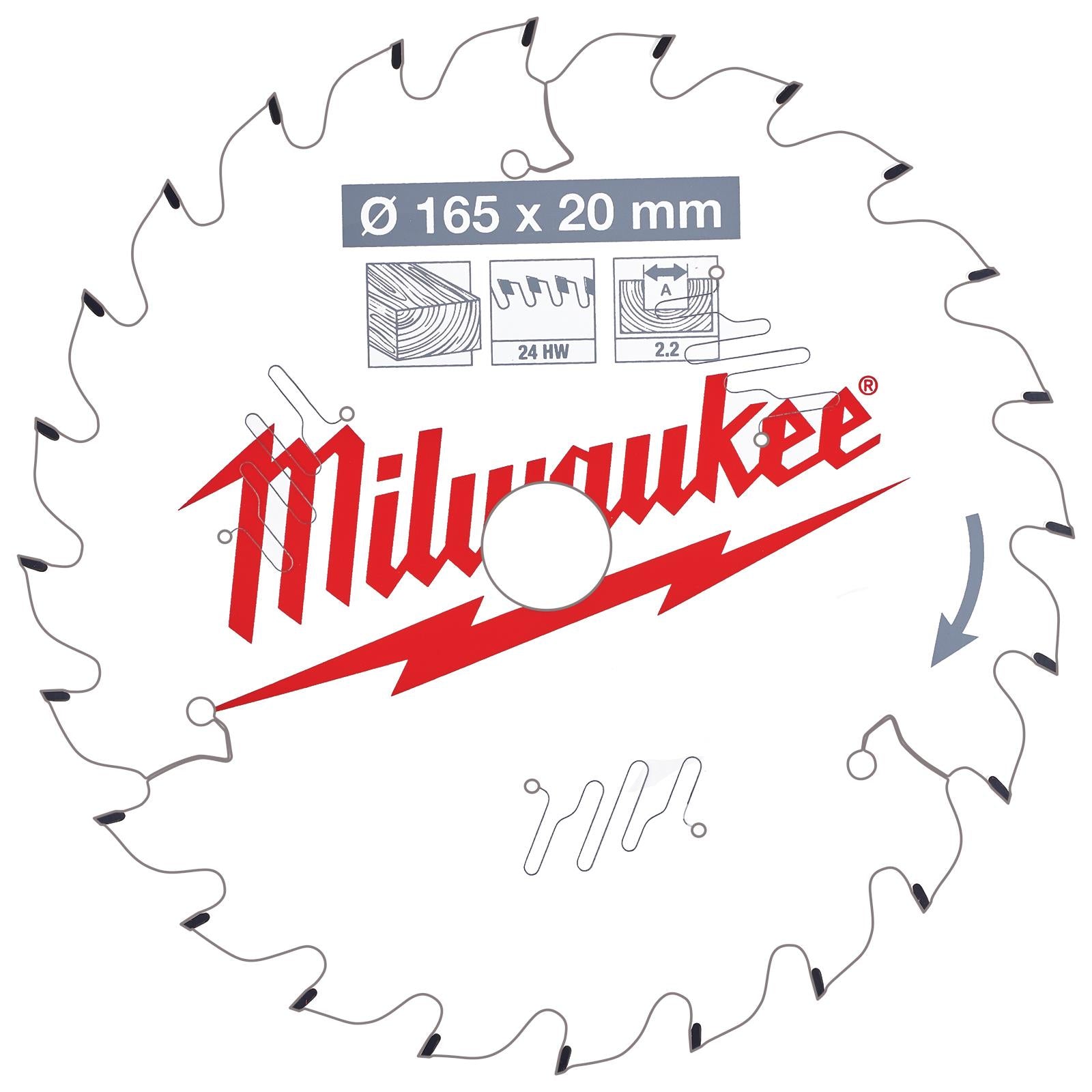 Milwaukee Circular Saw Blade for Wood 165mm x 20mm Bore x 2.2mm Width 24T ATB