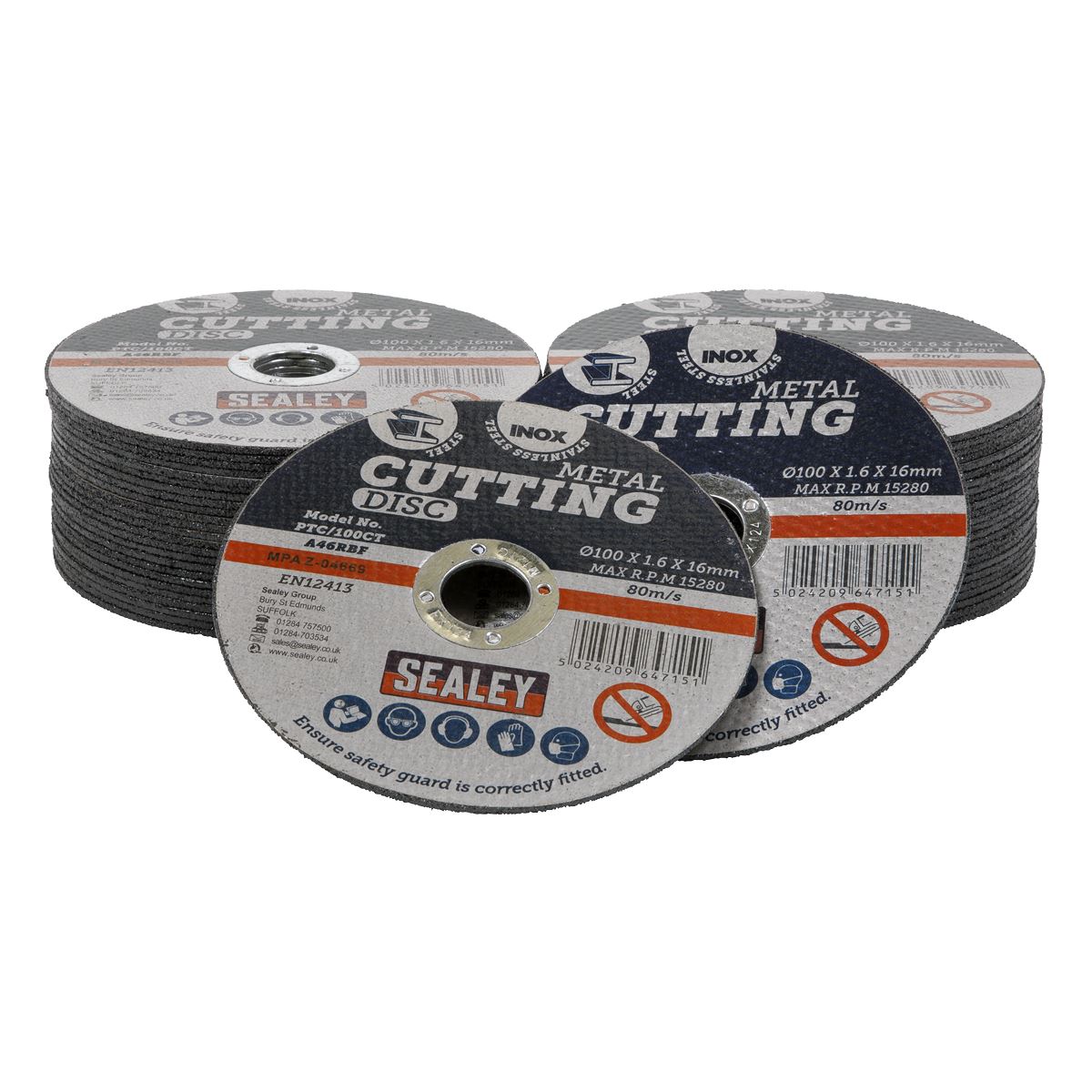 Sealey Cutting Disc Pack of 50 Ø100 x 1.6mm Ø16mm Bore