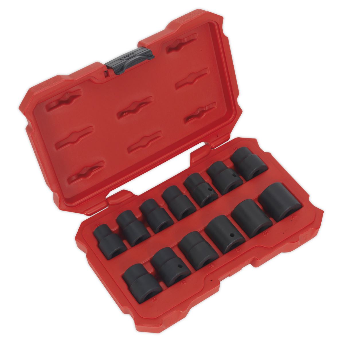 Sealey Premier 13 Piece 1/2" Drive Lock On Impact Socket Set 10-24mm Rounded Nuts