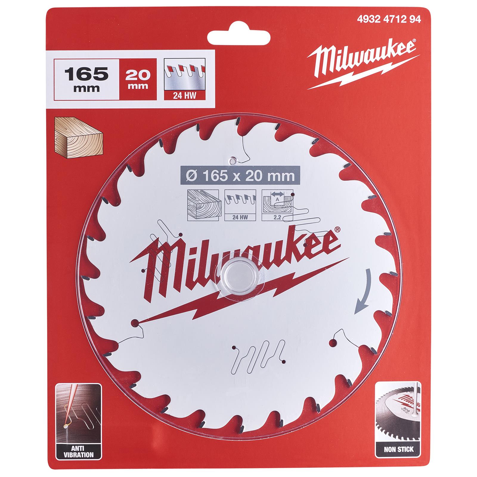 Milwaukee Circular Saw Blade for Wood 165mm x 20mm Bore x 2.2mm Width 24T ATB