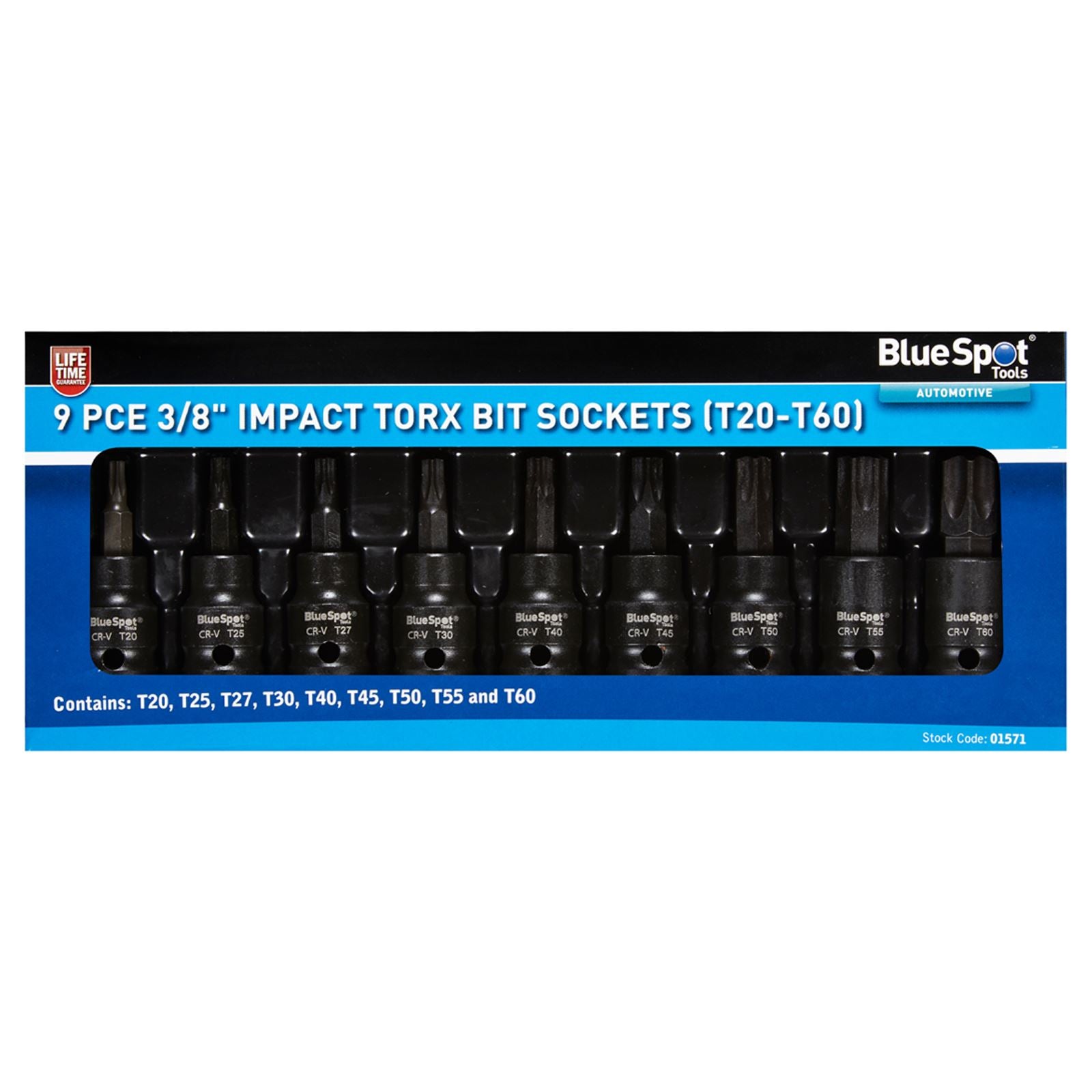 BlueSpot Impact Torx Bit Sockets 3/8" 9 Piece T20-T60