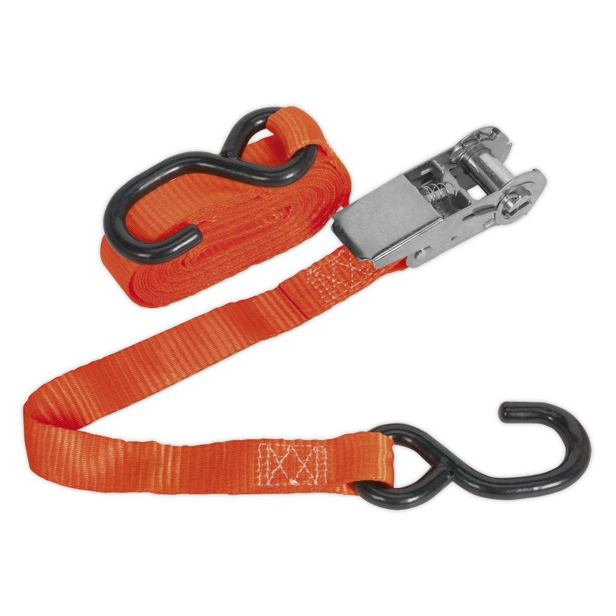 Sealey Ratchet Strap 25mm x 4.5m Polyester Webbing with S-Hook 800kg Breaking Strength
